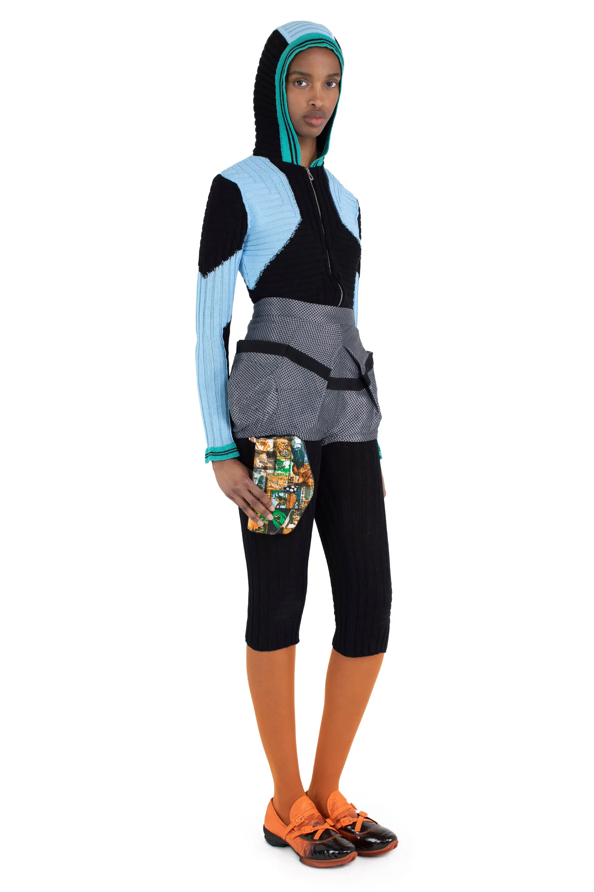 KIKO KOSTADINOV QUIMBY FITTED HOODED KNIT - CARBON BLACK/TROPICAL BLUE