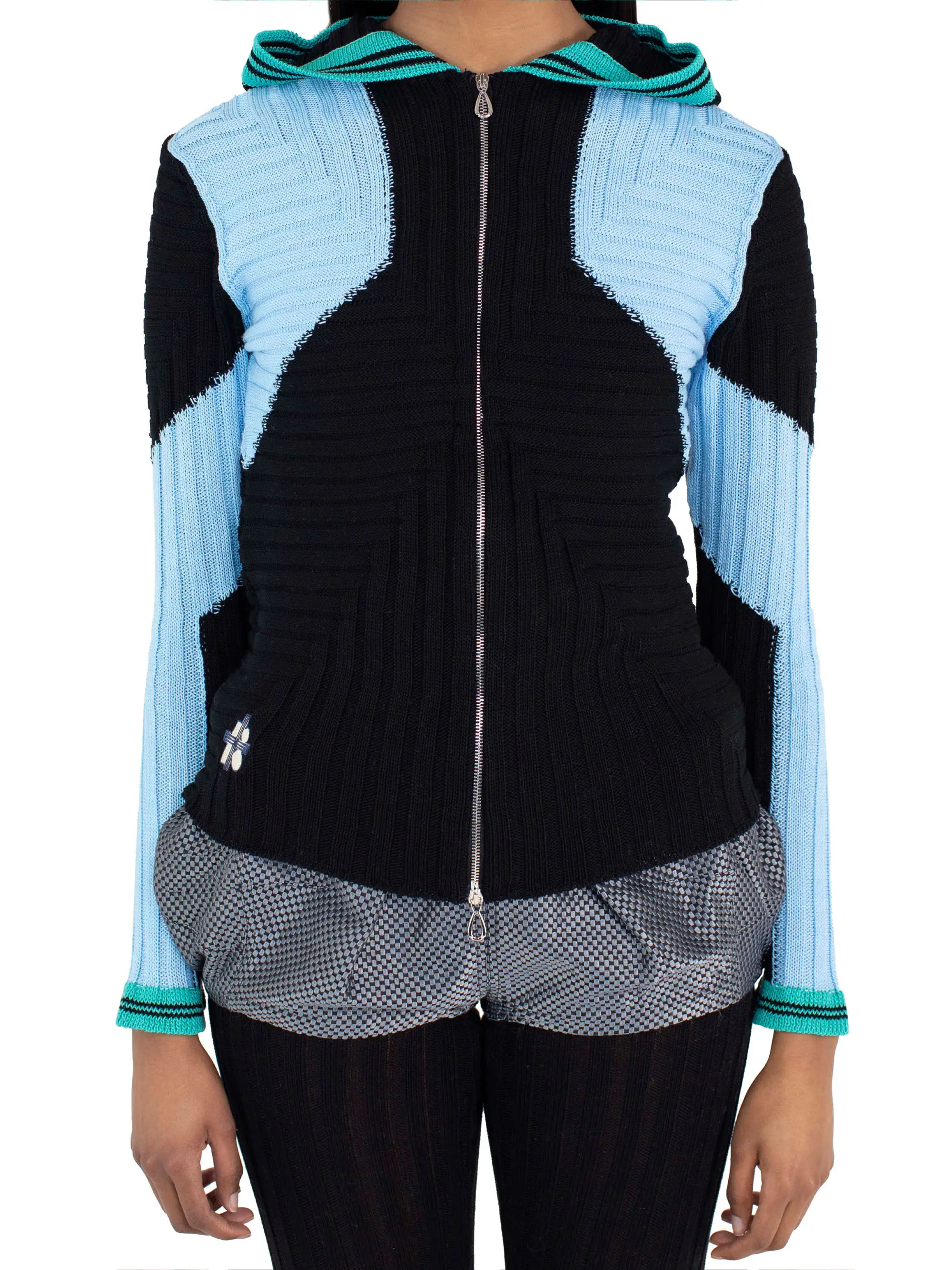 KIKO KOSTADINOV QUIMBY FITTED HOODED KNIT - CARBON BLACK/TROPICAL BLUE