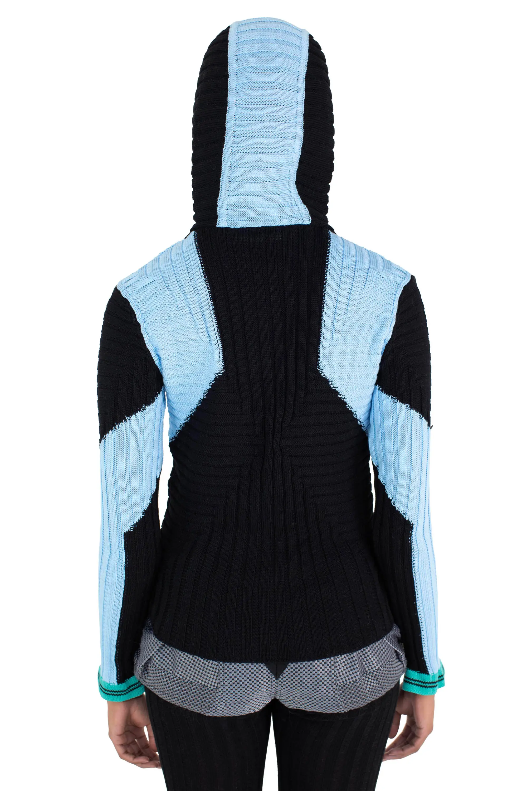 KIKO KOSTADINOV QUIMBY FITTED HOODED KNIT - CARBON BLACK/TROPICAL BLUE