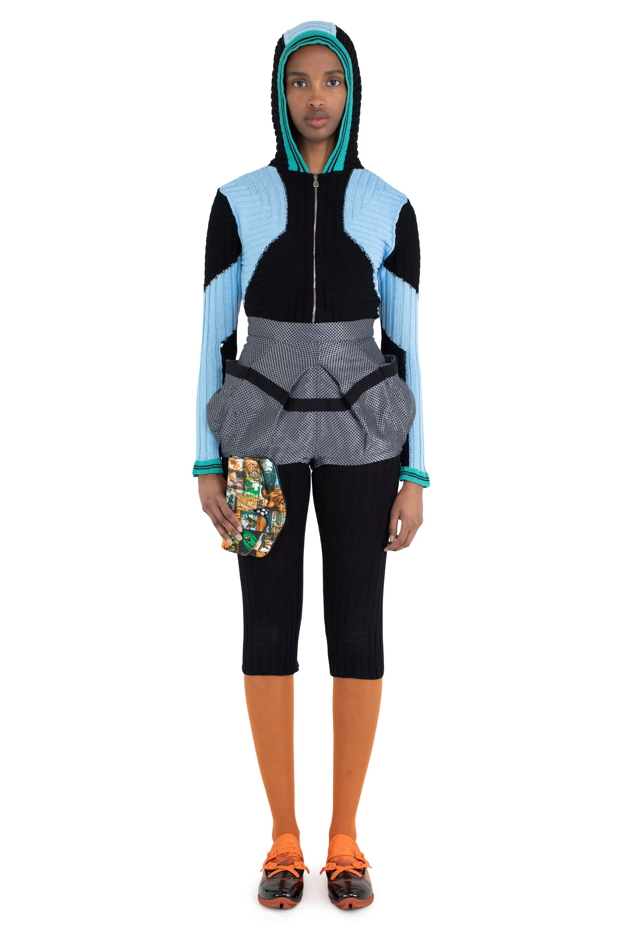 KIKO KOSTADINOV QUIMBY FITTED HOODED KNIT - CARBON BLACK/TROPICAL BLUE