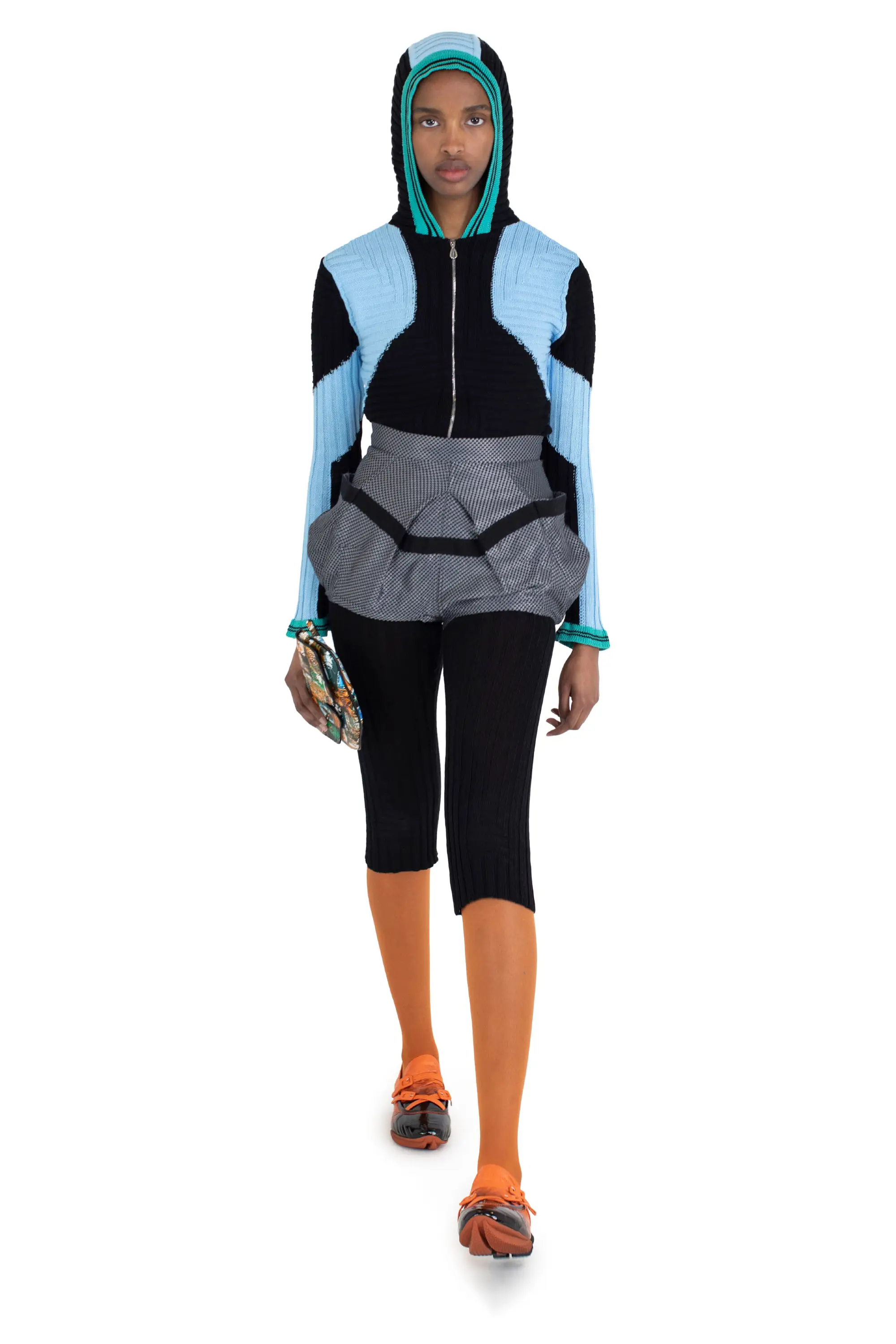 KIKO KOSTADINOV QUIMBY FITTED HOODED KNIT - CARBON BLACK/TROPICAL BLUE