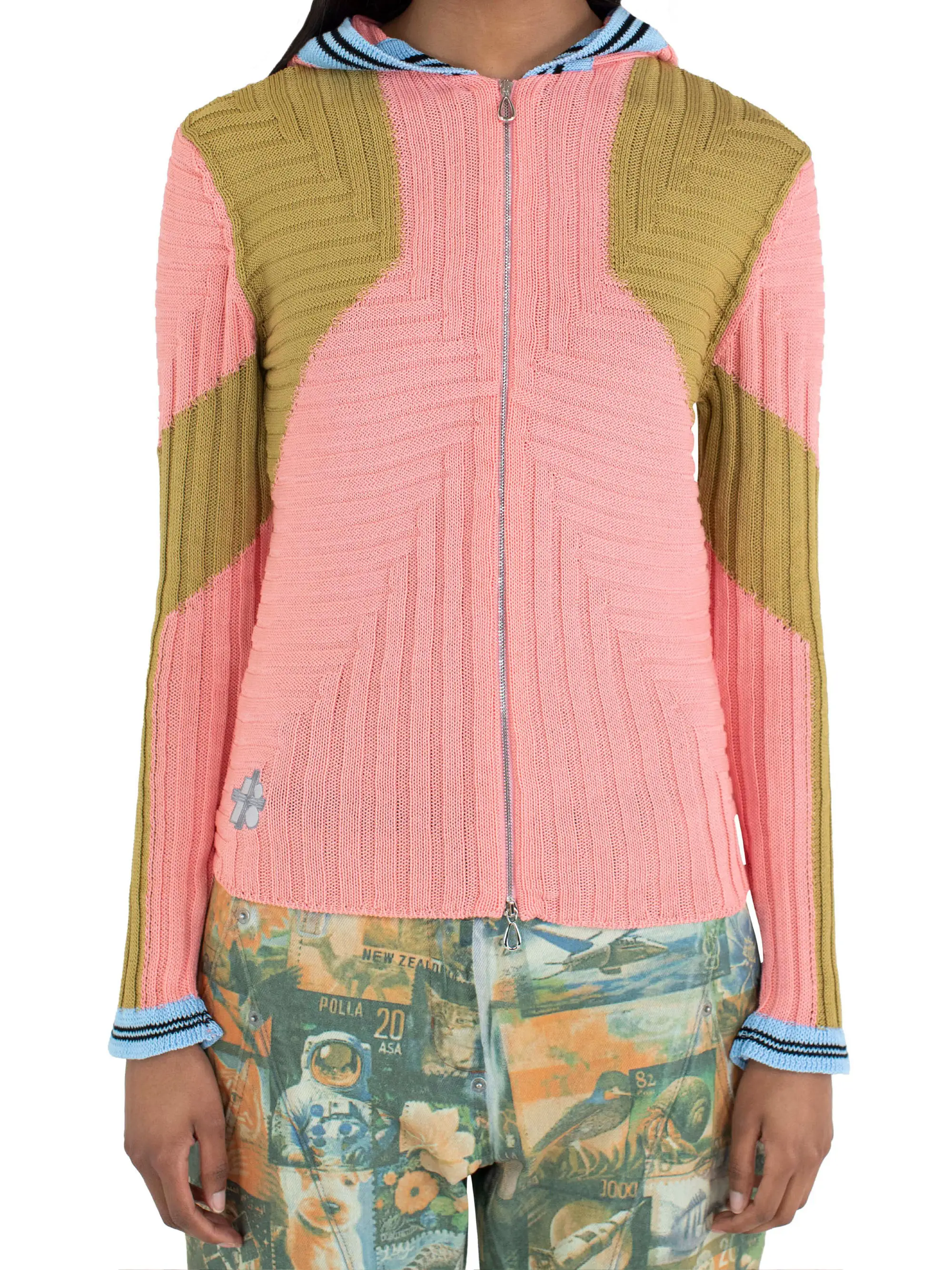 KIKO KOSTADINOV QUIMBY FITTED HOODED KNIT - CORAL PINK/OCHRE
