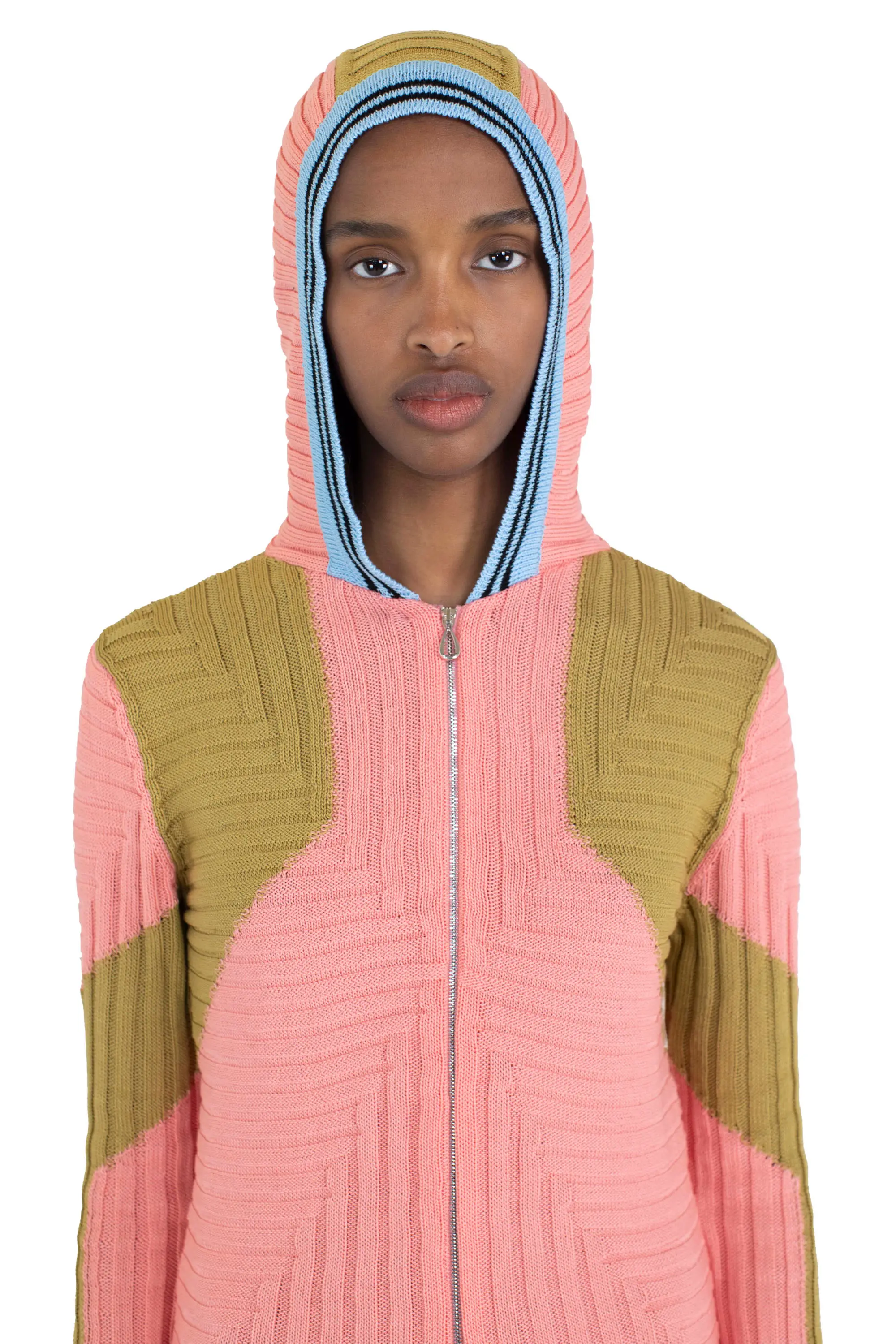 KIKO KOSTADINOV QUIMBY FITTED HOODED KNIT - CORAL PINK/OCHRE