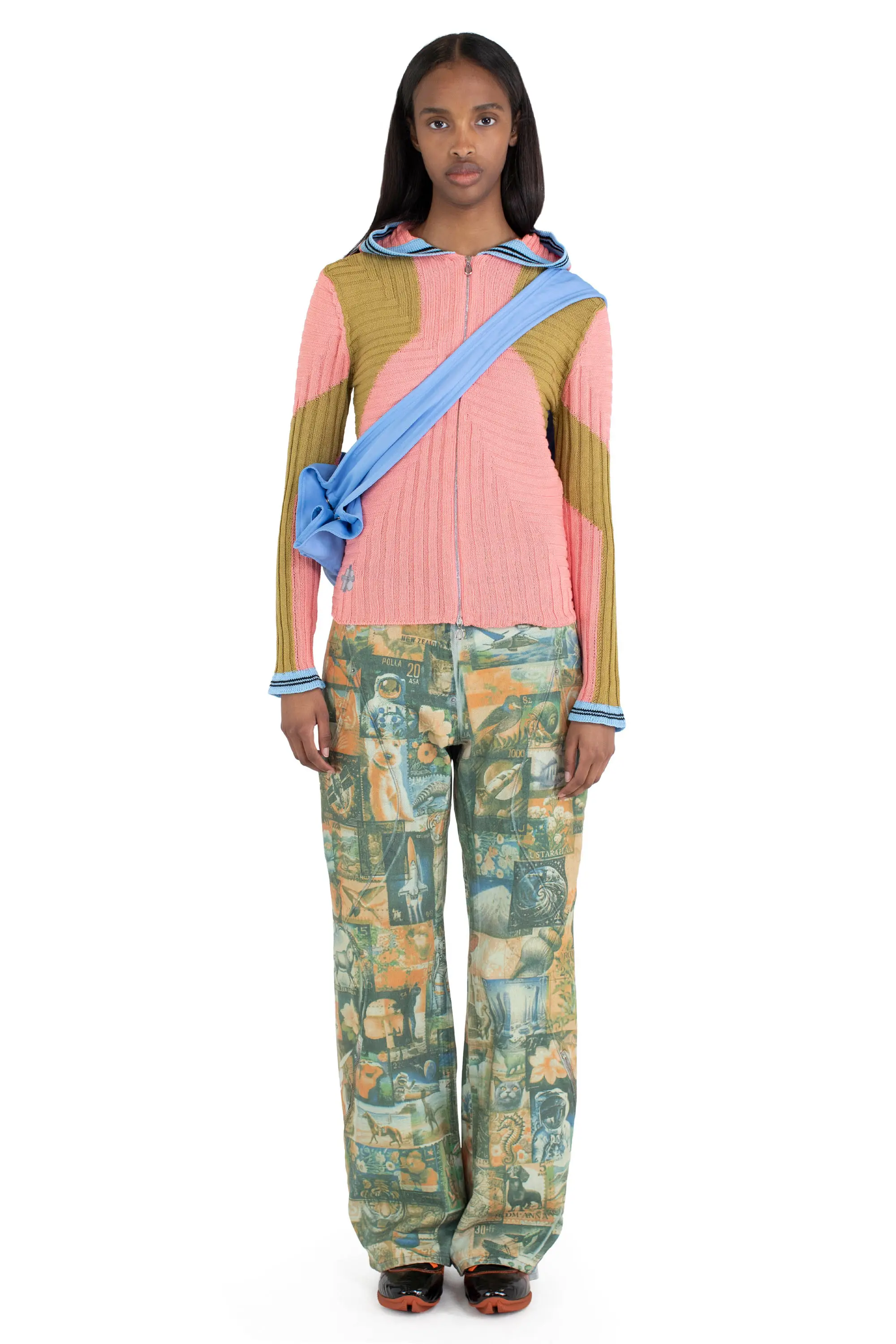 KIKO KOSTADINOV QUIMBY FITTED HOODED KNIT - CORAL PINK/OCHRE