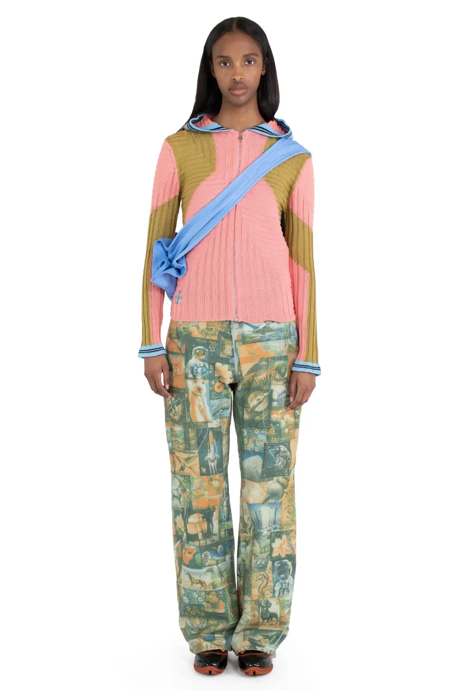 KIKO KOSTADINOV QUIMBY FITTED HOODED KNIT - CORAL PINK/OCHRE