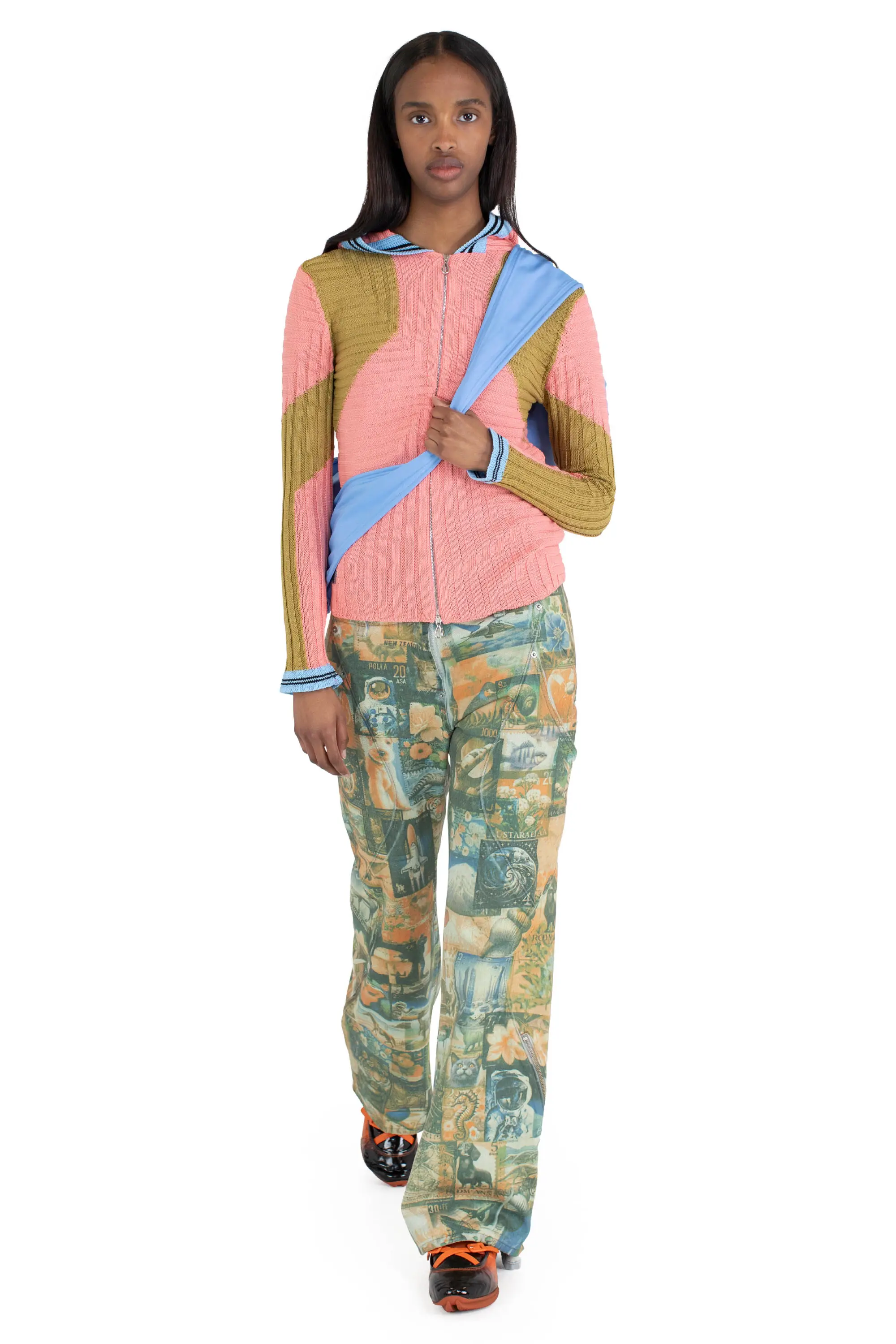 KIKO KOSTADINOV QUIMBY FITTED HOODED KNIT - CORAL PINK/OCHRE