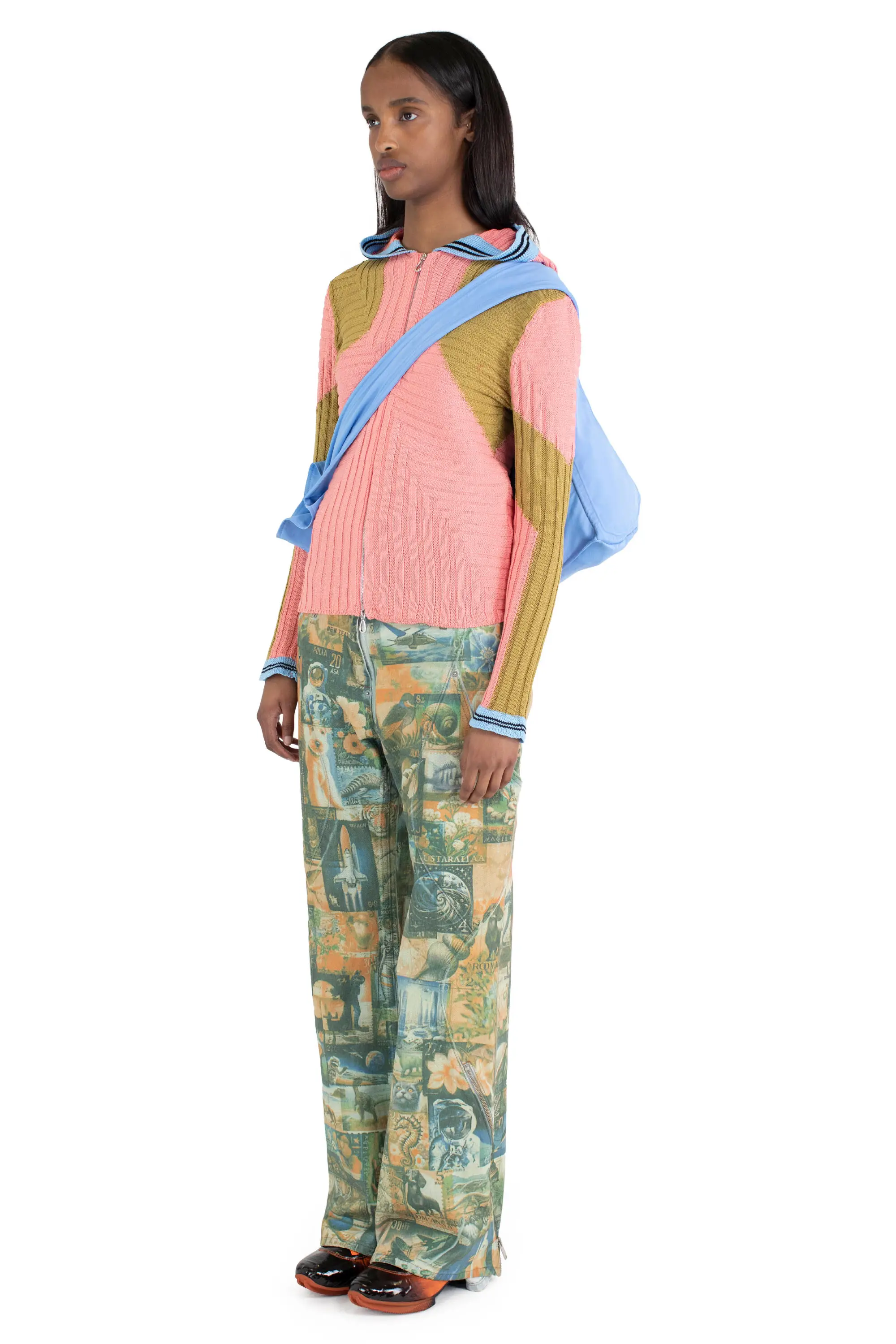 KIKO KOSTADINOV QUIMBY FITTED HOODED KNIT - CORAL PINK/OCHRE