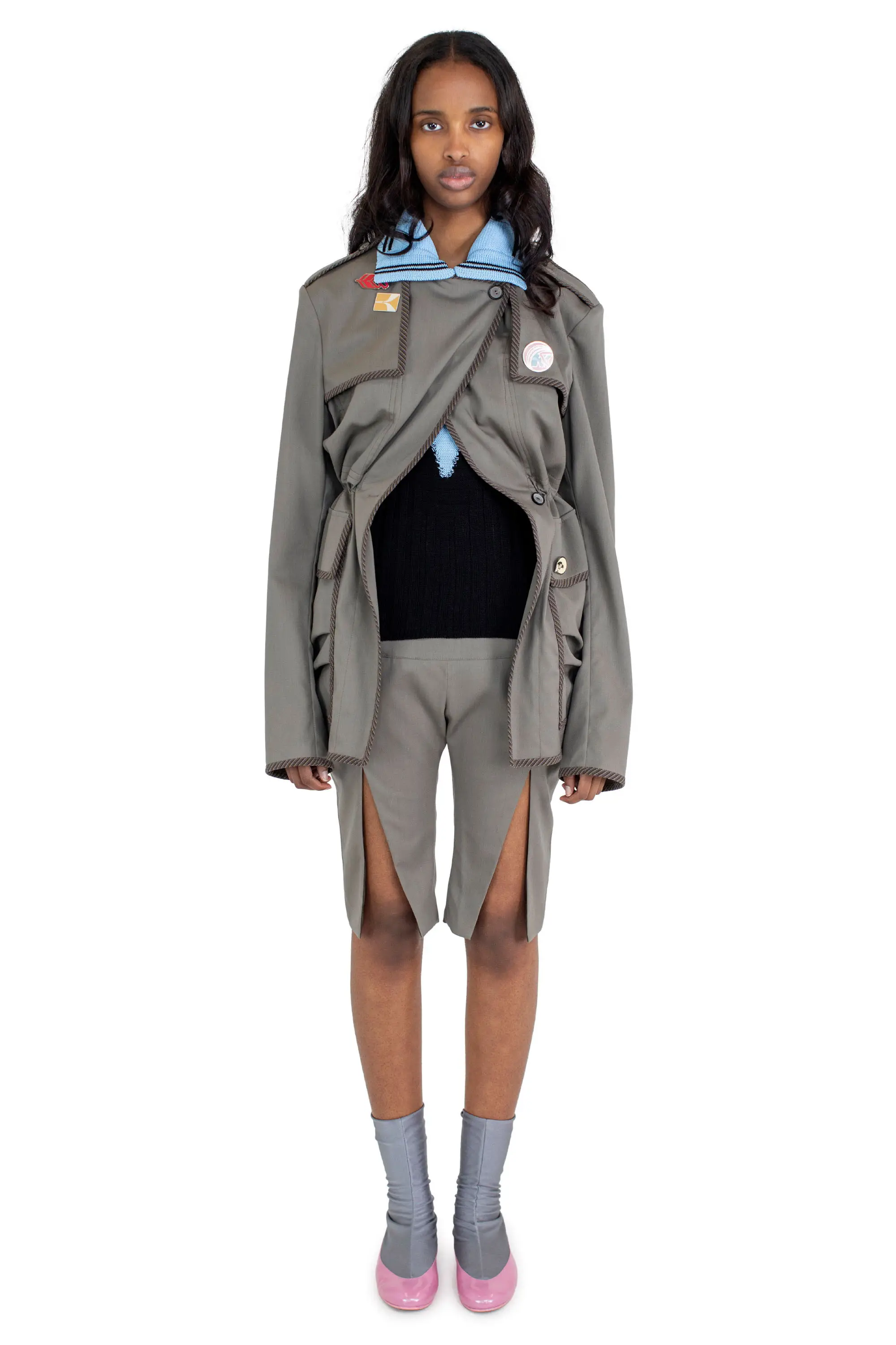 KIKO KOSTADINOV QUIMBY SLEEVELESS KNIT POLO - CARBON BLACK/TROPICAL BLUE