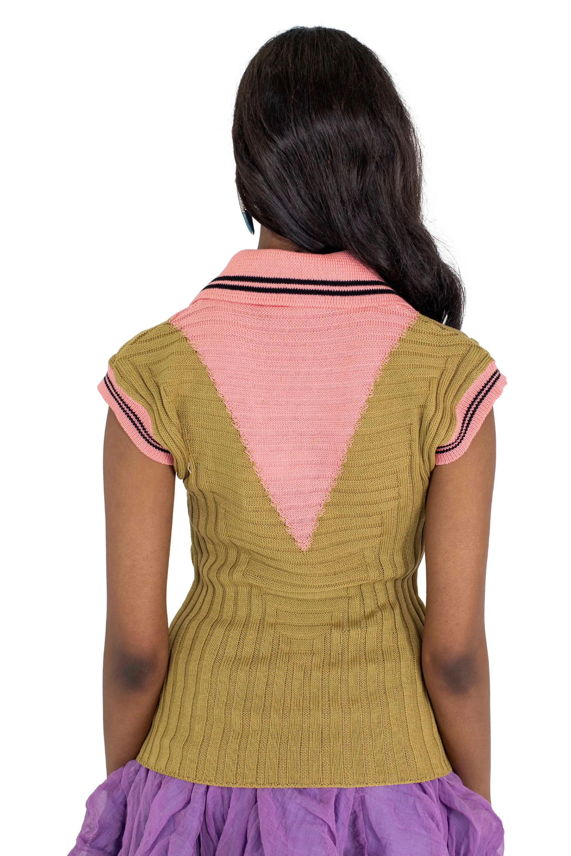 KIKO KOSTADINOV QUIMBY SLEEVELESS KNIT POLO - OCHRE/CORAL PINK