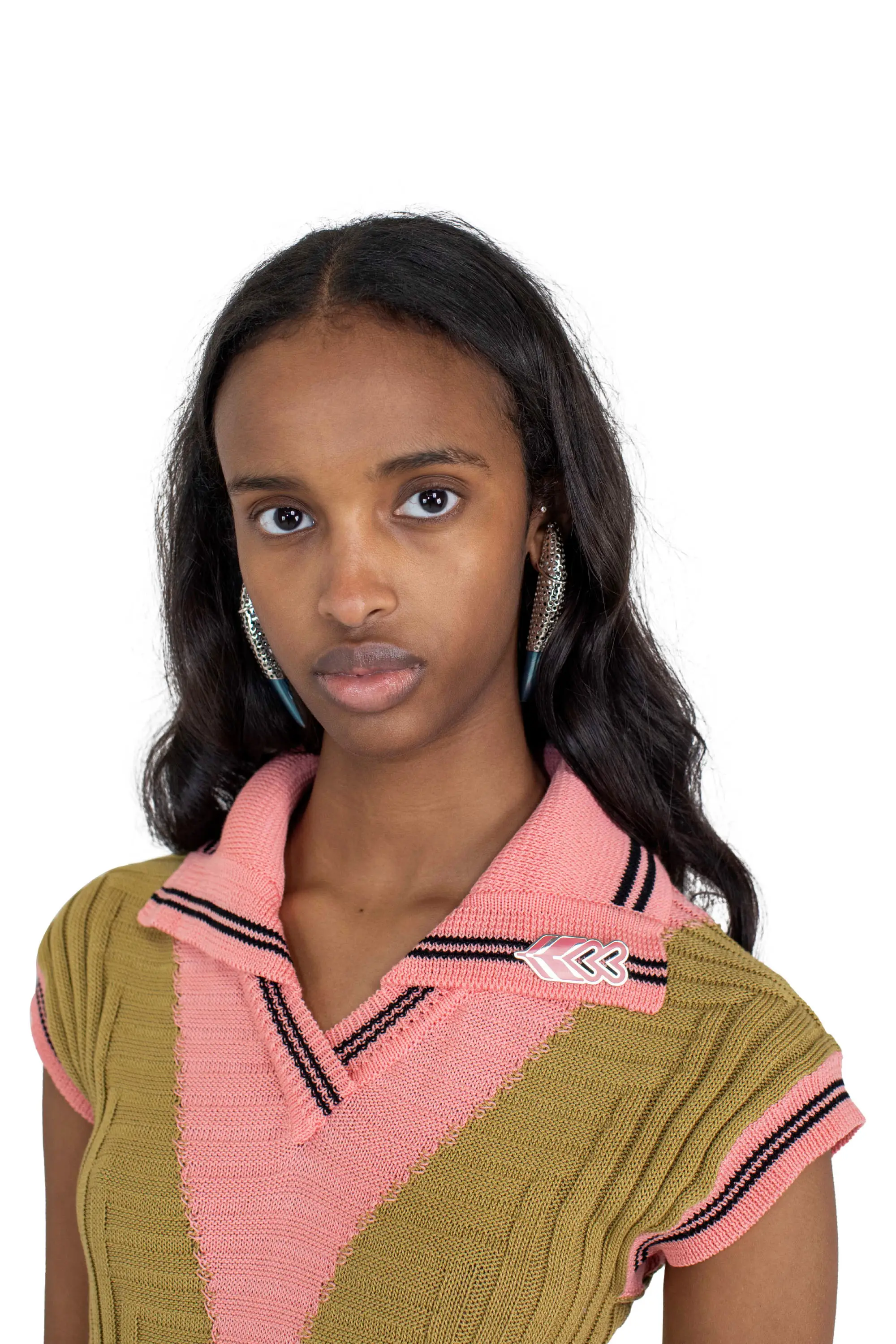 KIKO KOSTADINOV QUIMBY SLEEVELESS KNIT POLO - OCHRE/CORAL PINK