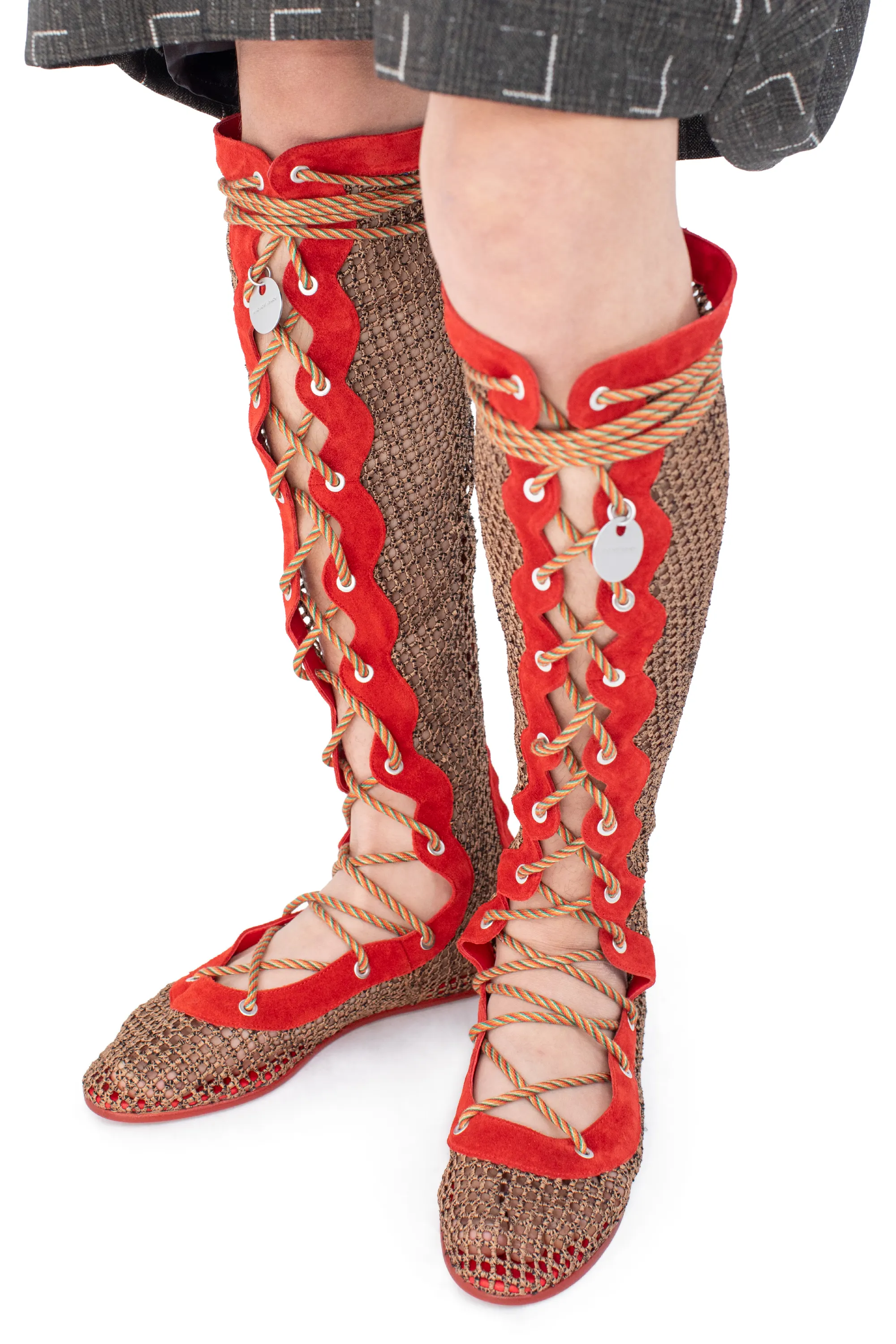 KIKO KOSTADINOV RETICELLA KNEE HIGH BOOT - RED