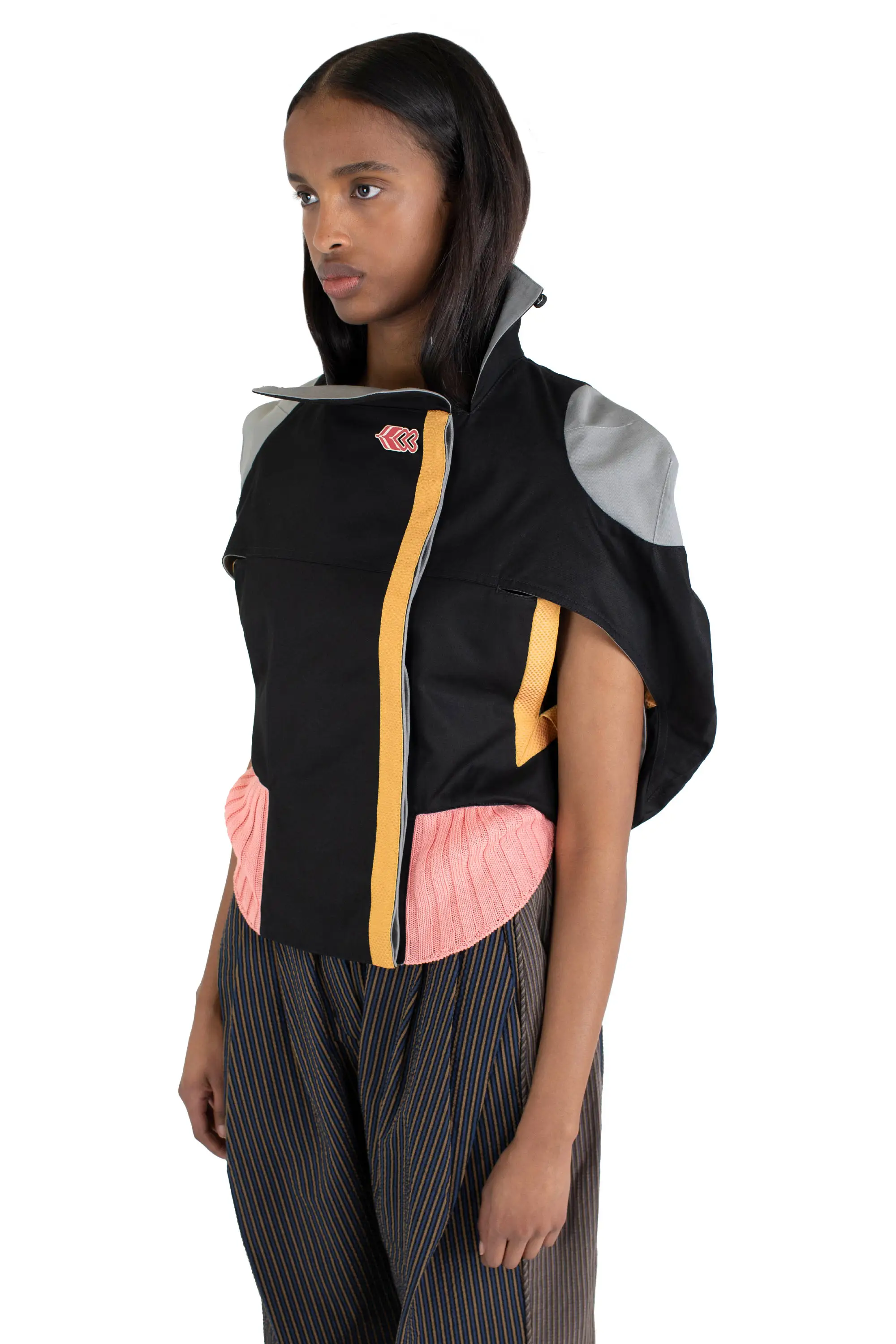 KIKO KOSTADINOV SAKER CROPPED JACKET - MINERAL BLACK/FRENCH GREY/PINK