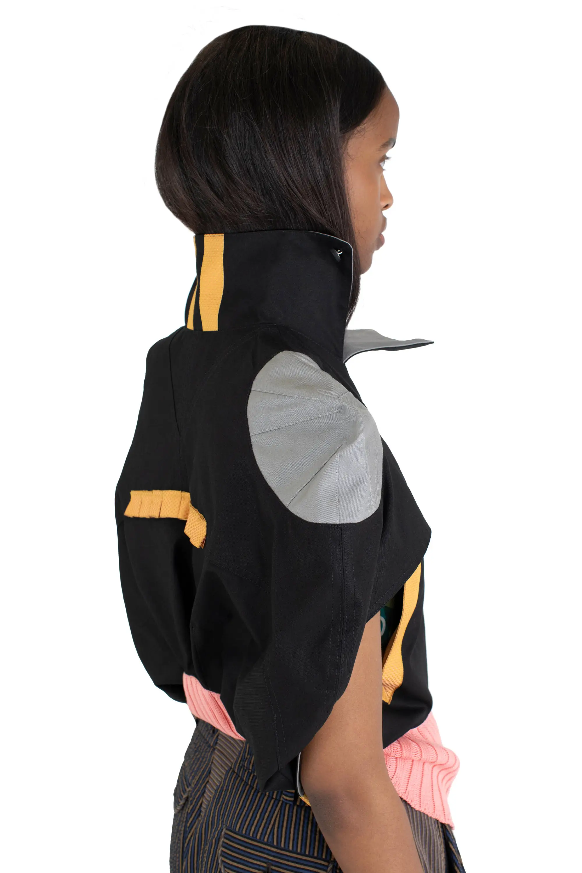 KIKO KOSTADINOV SAKER CROPPED JACKET - MINERAL BLACK/FRENCH GREY/PINK