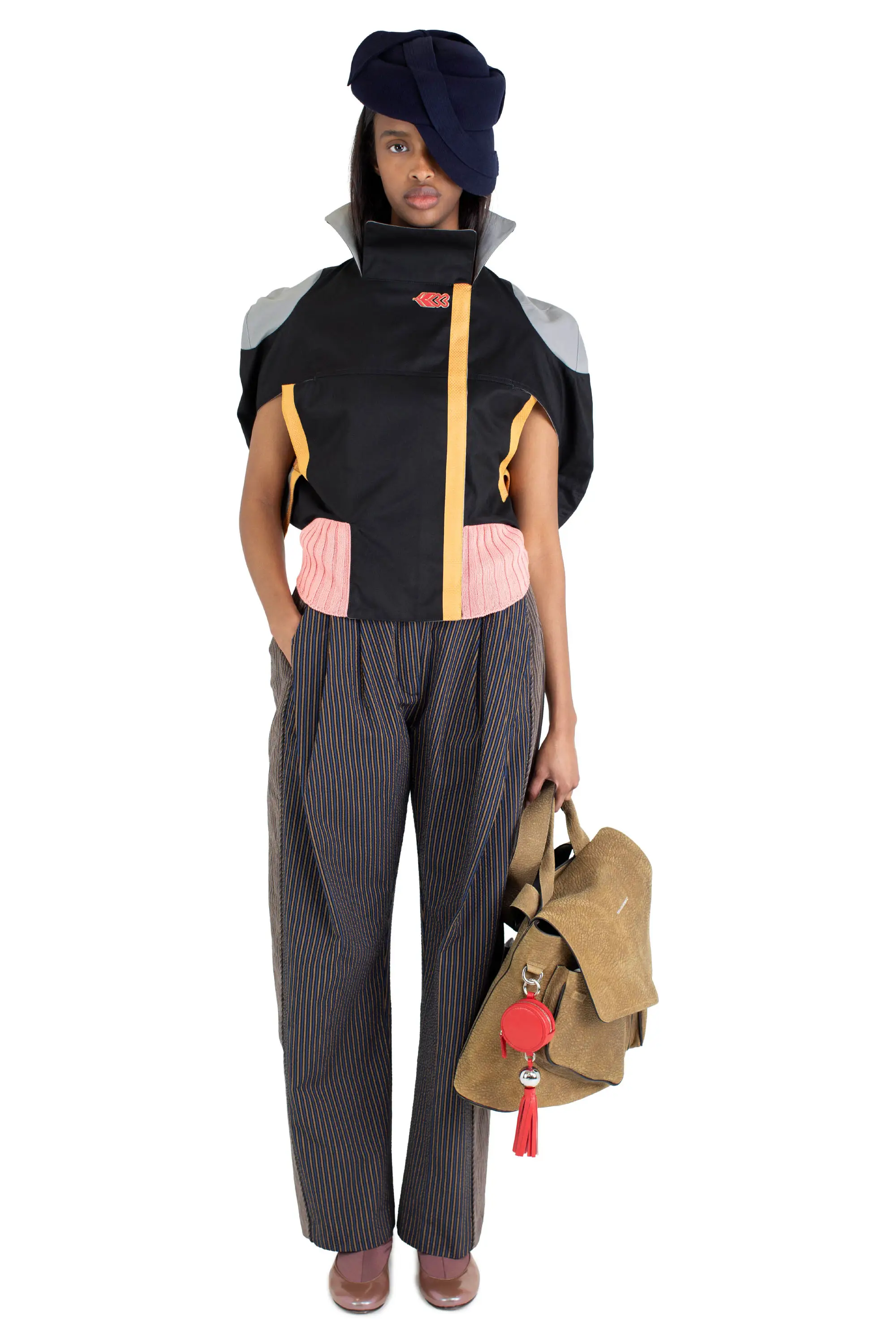 KIKO KOSTADINOV SAKER CROPPED JACKET - MINERAL BLACK/FRENCH GREY/PINK