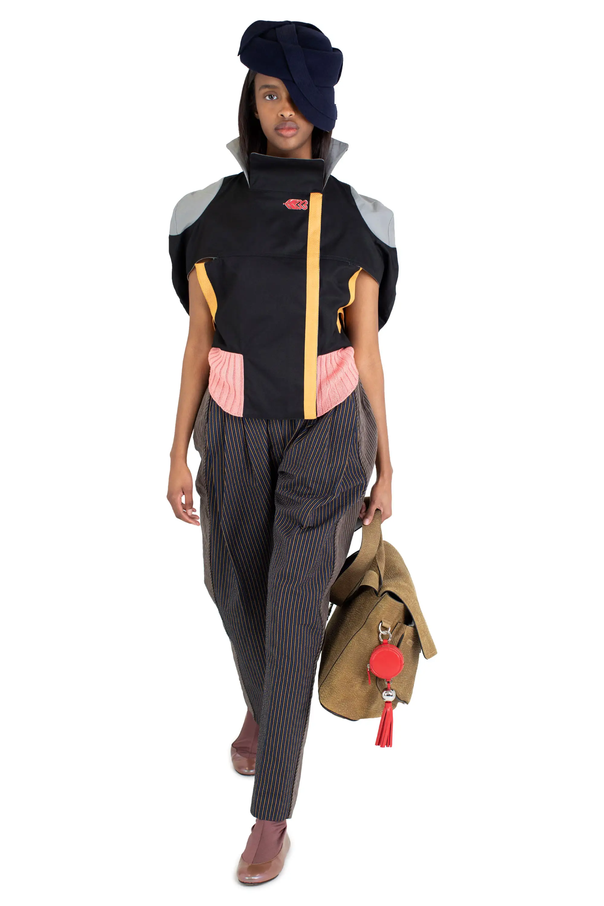 KIKO KOSTADINOV SAKER CROPPED JACKET - MINERAL BLACK/FRENCH GREY/PINK