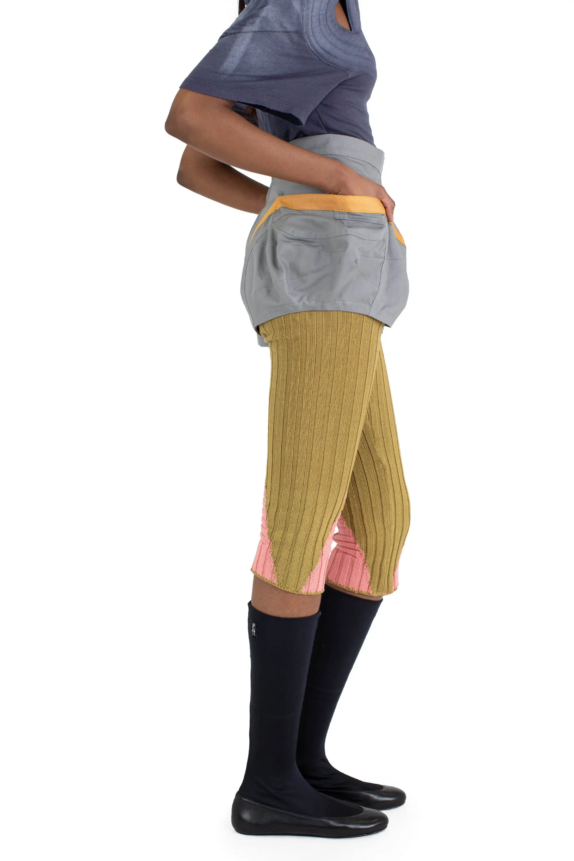 KIKO KOSTADINOV SAKER HYBRID SHORTS - FRENCH GREY/MUSTARD & PINK