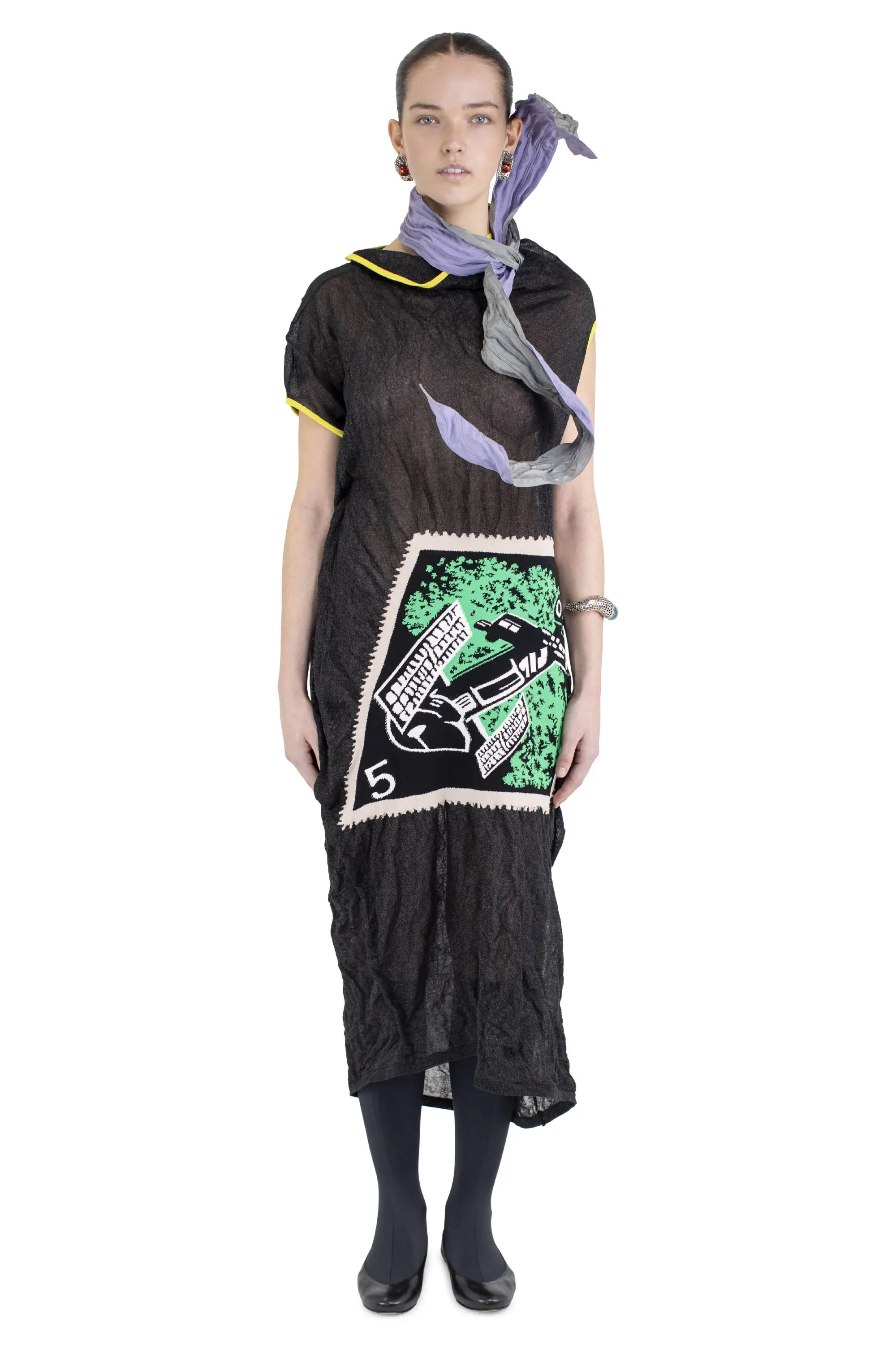 KIKO KOSTADINOV SATELLITE KNIT DRESS - LAVA BLACK/GREEN INTARSIA