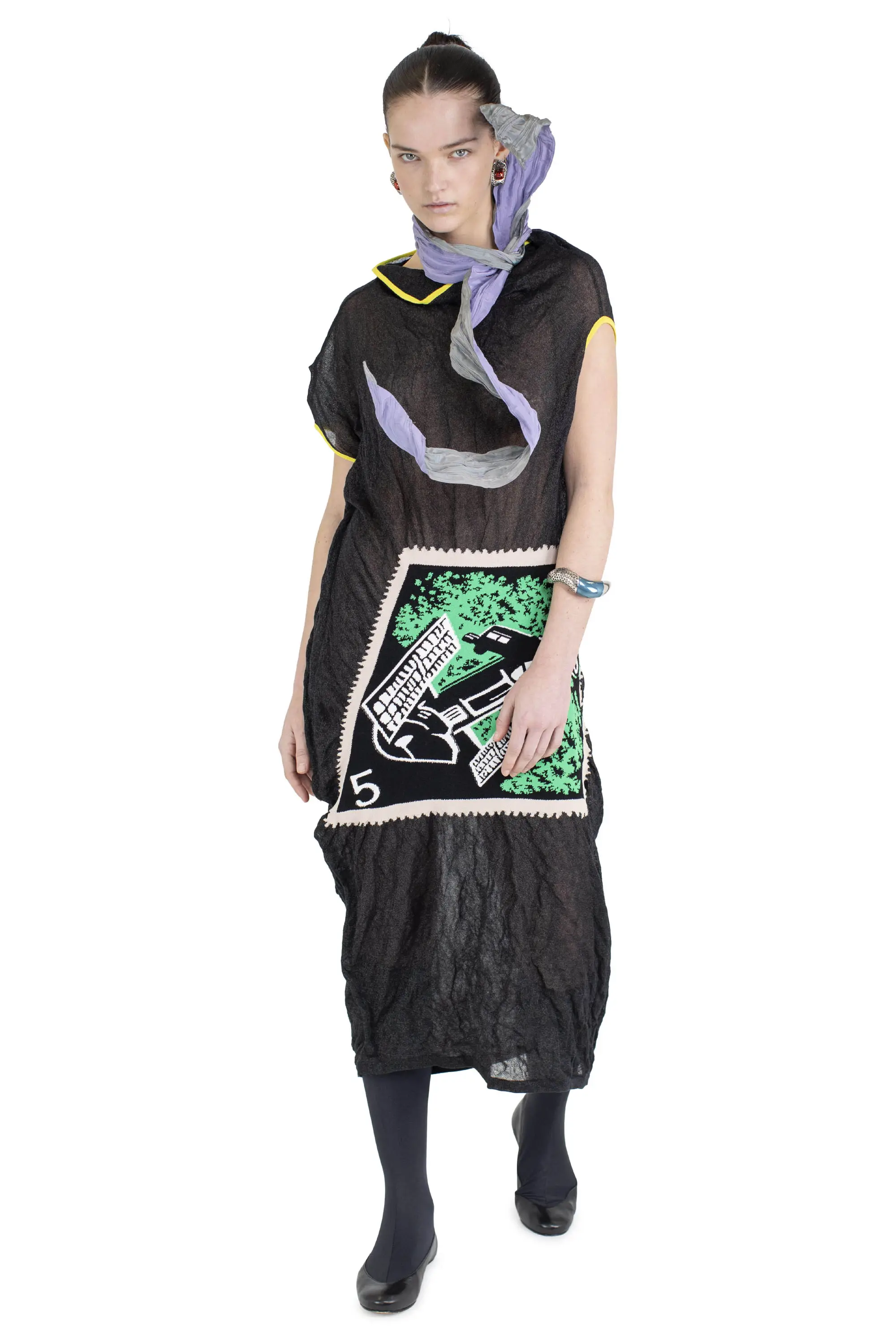 KIKO KOSTADINOV SATELLITE KNIT DRESS - LAVA BLACK/GREEN INTARSIA