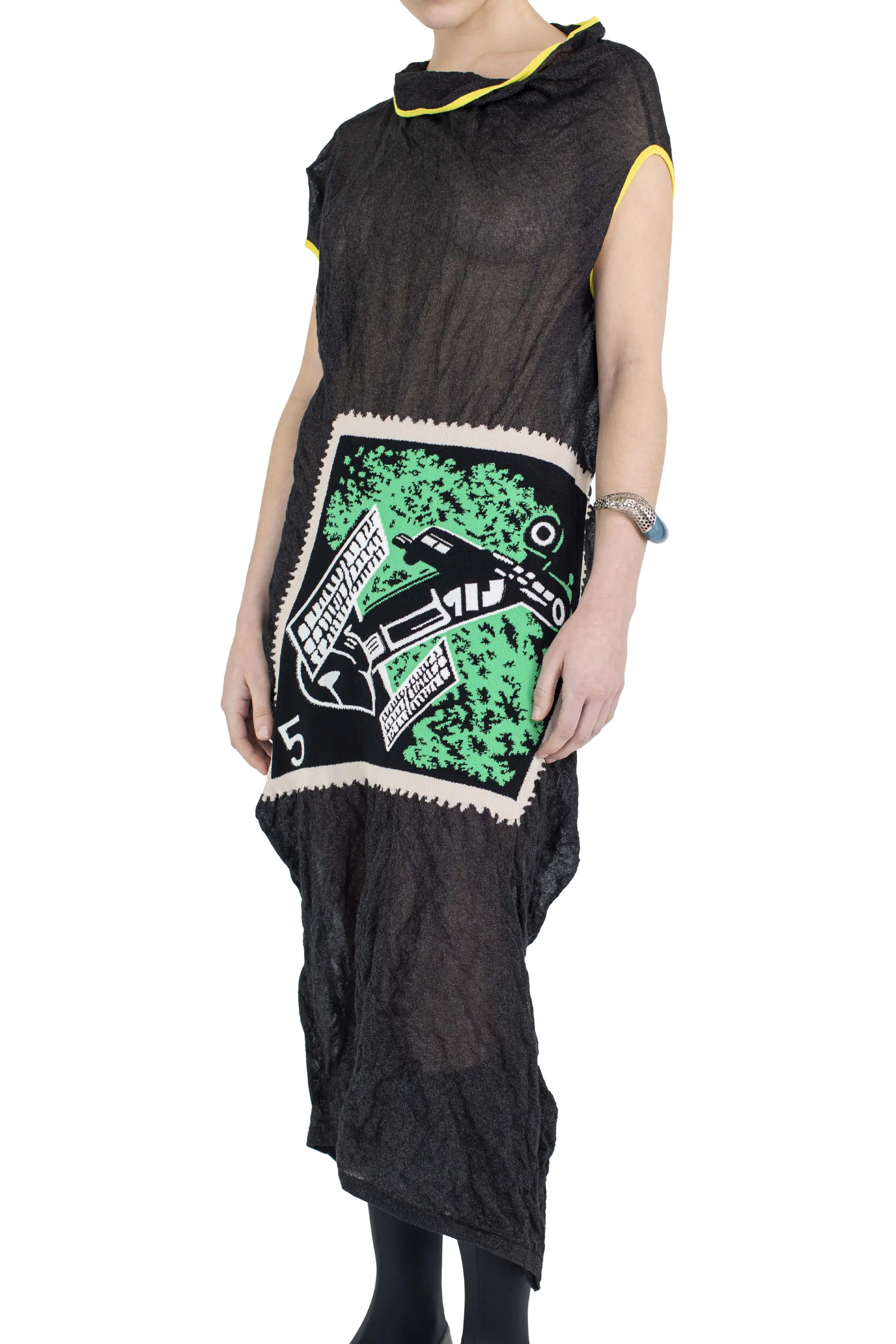 KIKO KOSTADINOV SATELLITE KNIT DRESS - LAVA BLACK/GREEN INTARSIA