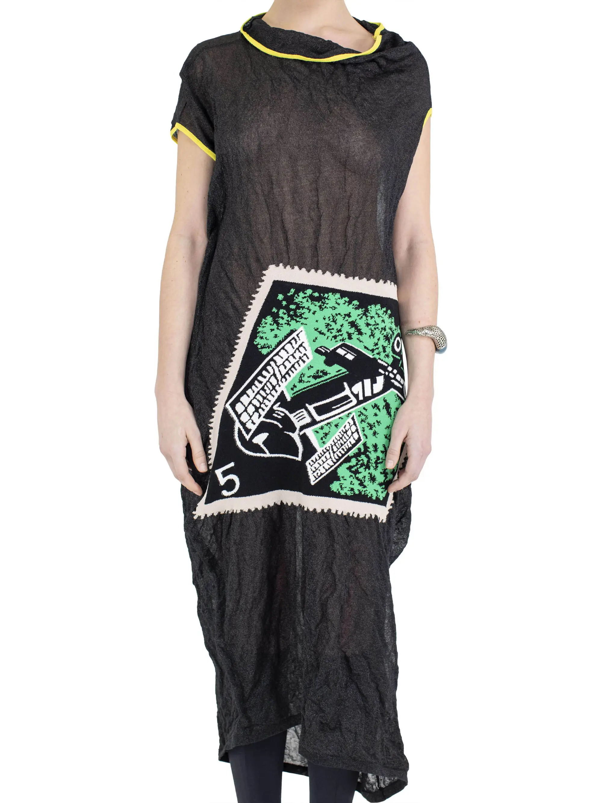 KIKO KOSTADINOV SATELLITE KNIT DRESS - LAVA BLACK/GREEN INTARSIA