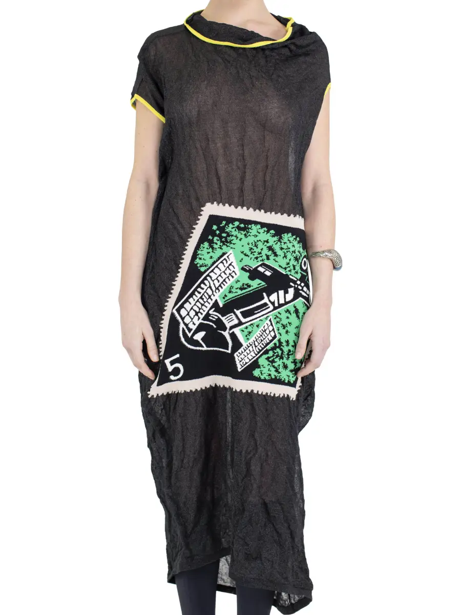KIKO KOSTADINOV SATELLITE KNIT DRESS - LAVA BLACK/GREEN INTARSIA