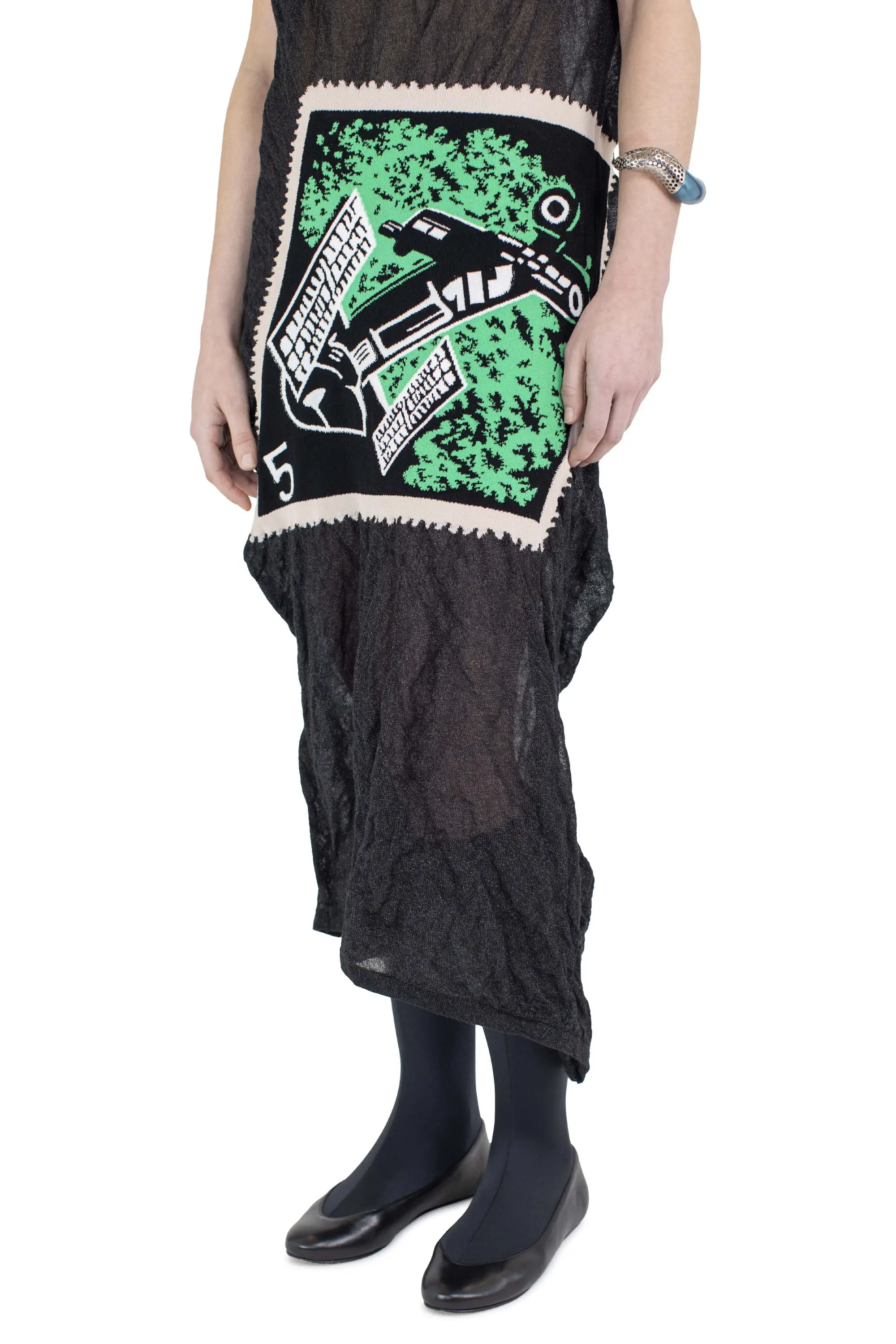 KIKO KOSTADINOV SATELLITE KNIT DRESS - LAVA BLACK/GREEN INTARSIA