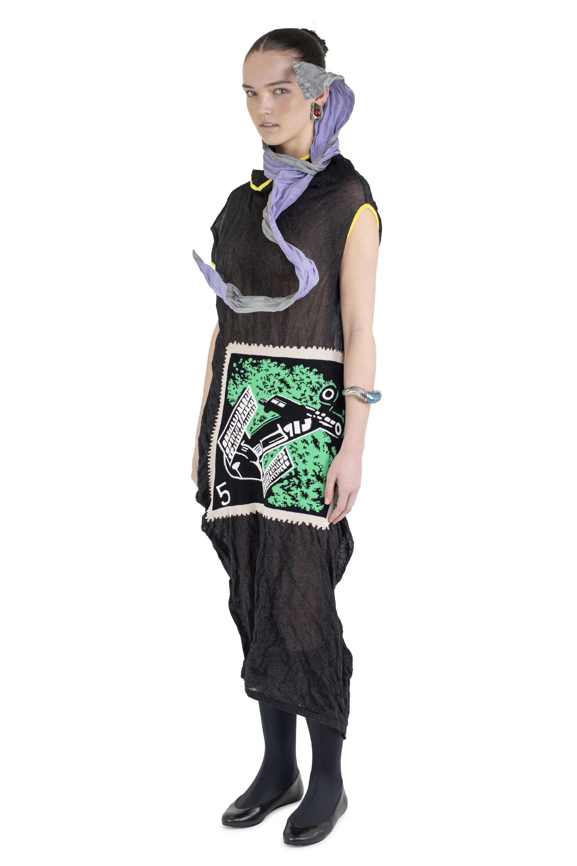 KIKO KOSTADINOV SATELLITE KNIT DRESS - LAVA BLACK/GREEN INTARSIA