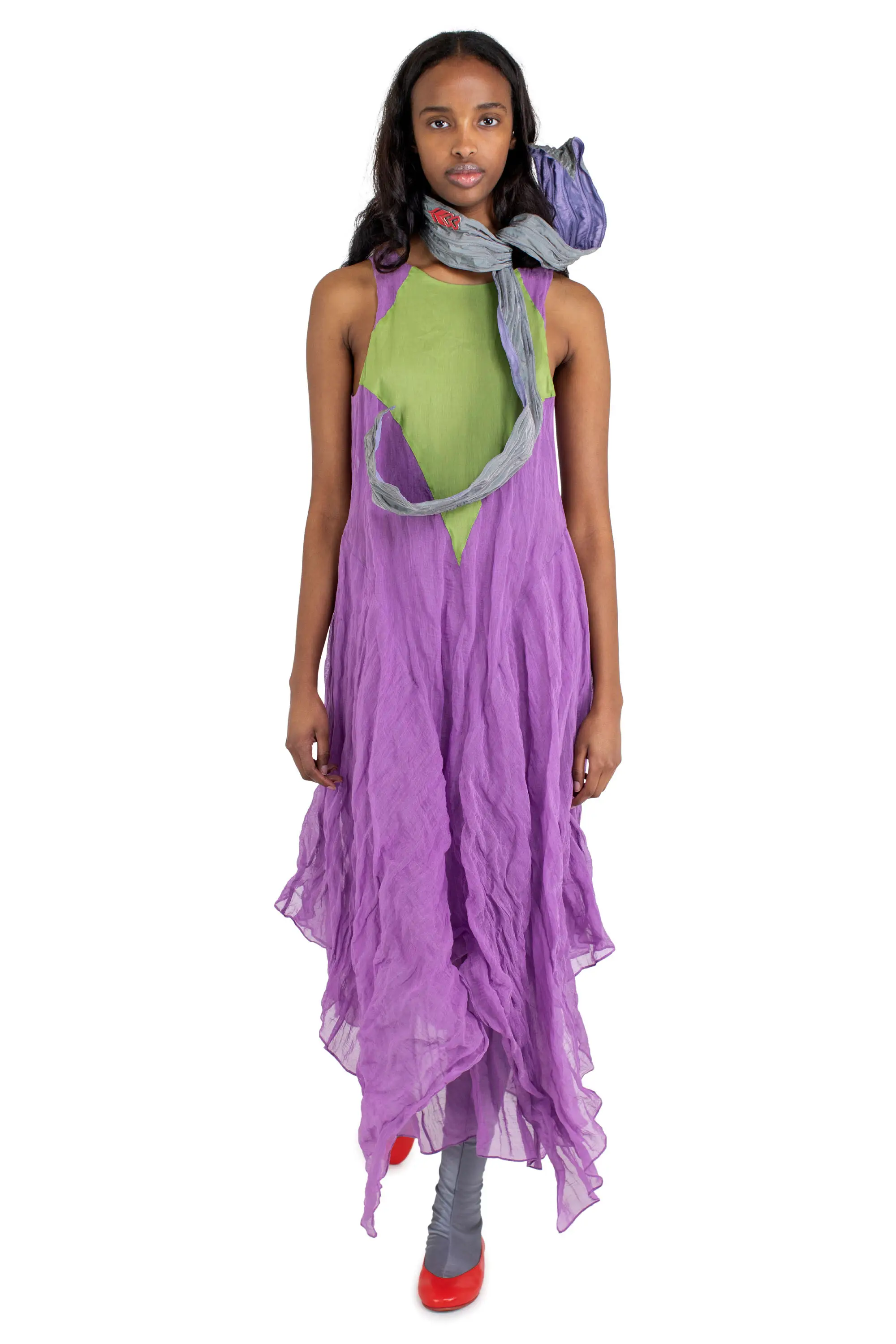 KIKO KOSTADINOV SHURA SLEEVELESS DRESS - LILAC/KELLY GREEN