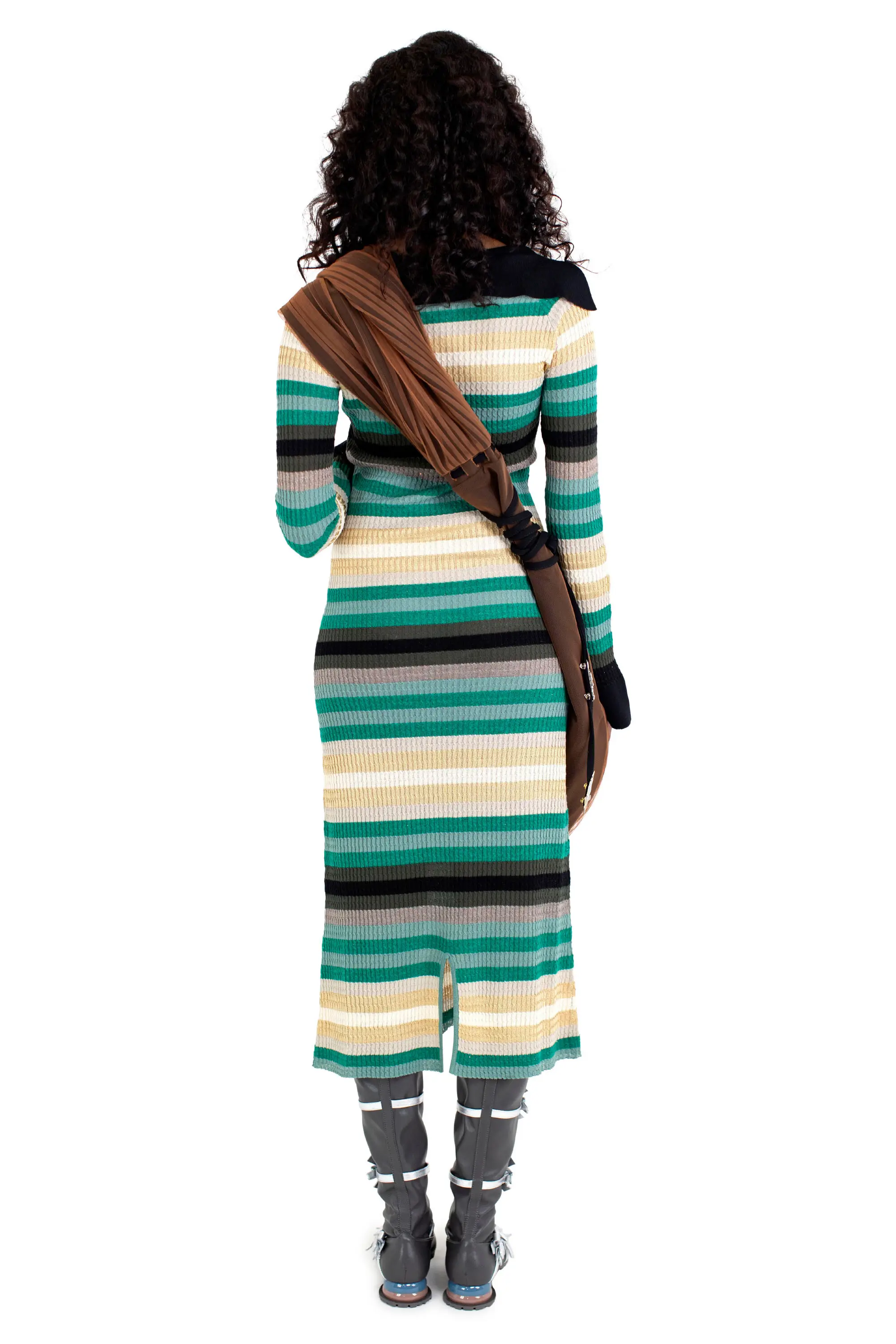 KIKO KOSTADINOV STRIPED ESMERALDA KNIT DRESS - GOLDEN / ABSINTHE STRIPE
