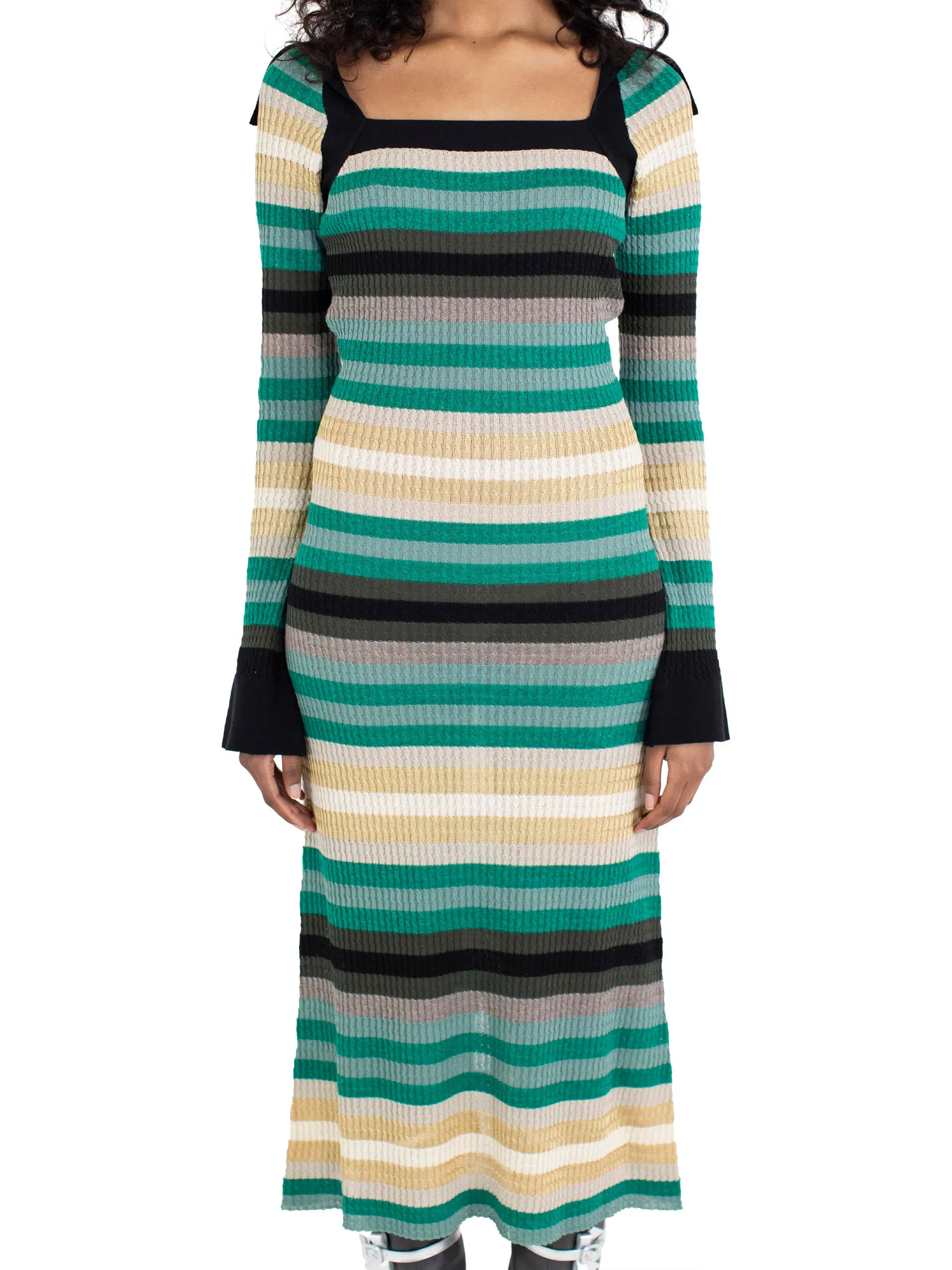 KIKO KOSTADINOV STRIPED ESMERALDA KNIT DRESS - GOLDEN / ABSINTHE STRIPE