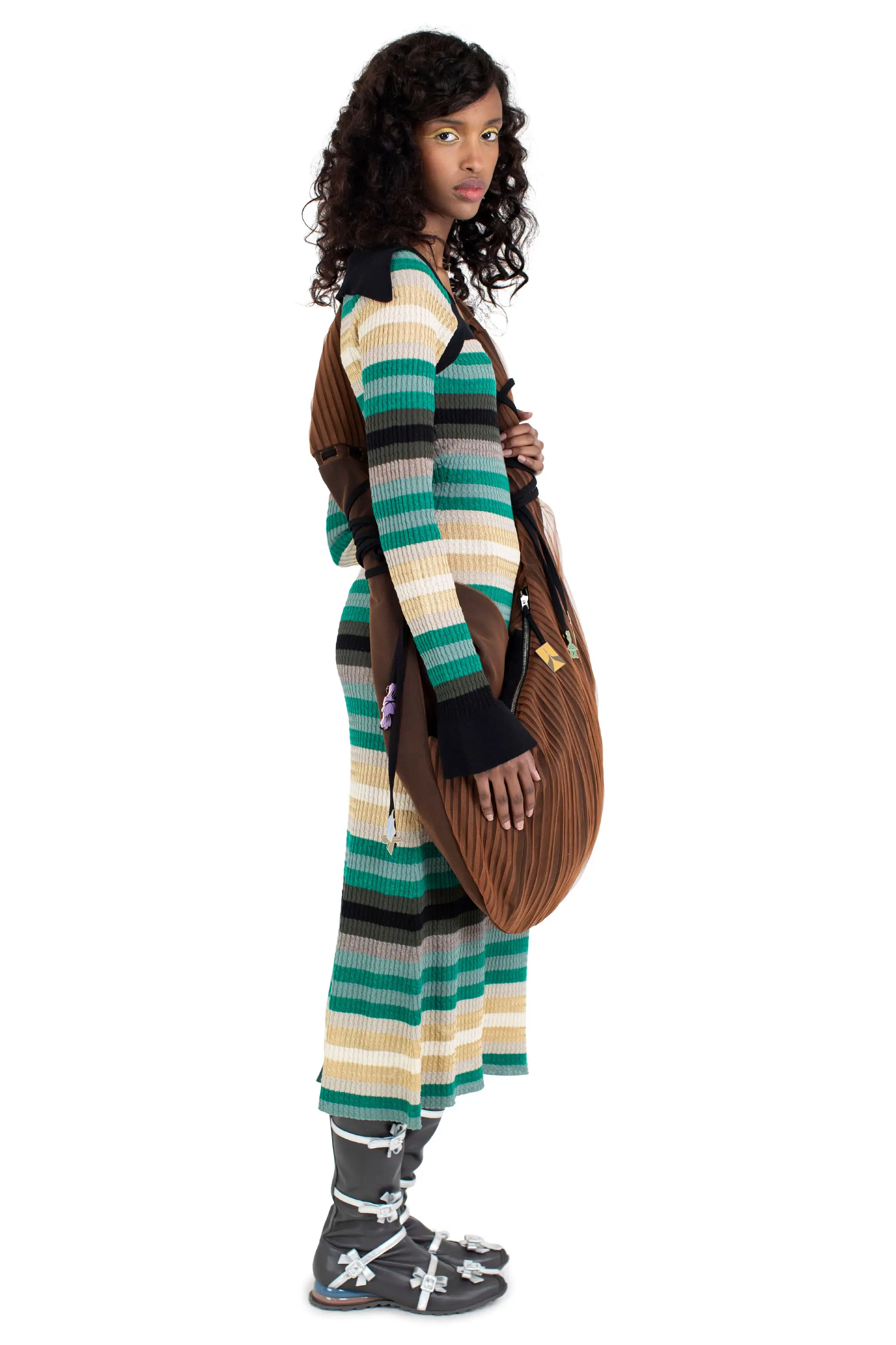 KIKO KOSTADINOV STRIPED ESMERALDA KNIT DRESS - GOLDEN / ABSINTHE STRIPE