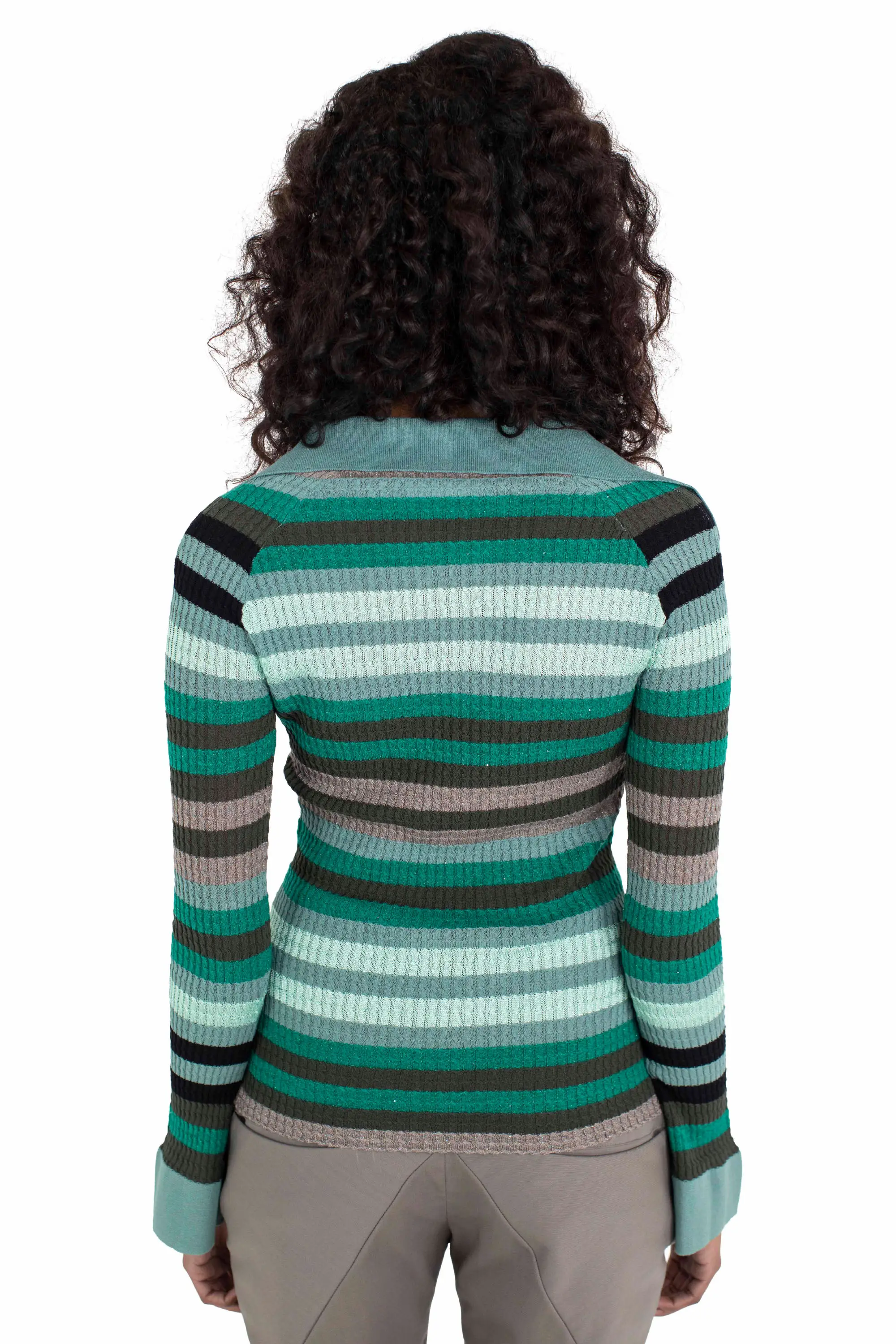 KIKO KOSTADINOV STRIPED ESMERALDA KNIT TOP - ABSINTHE