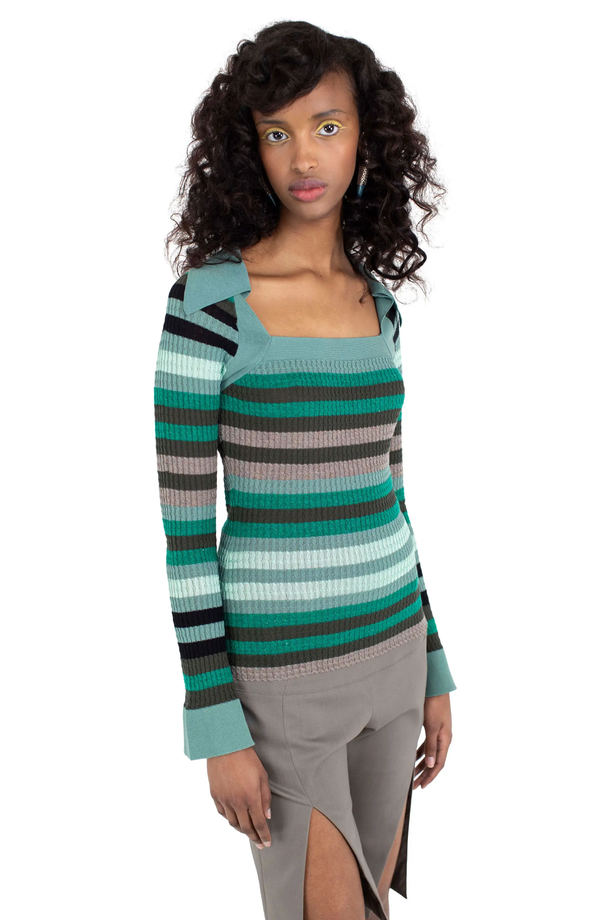 KIKO KOSTADINOV STRIPED ESMERALDA KNIT TOP - ABSINTHE