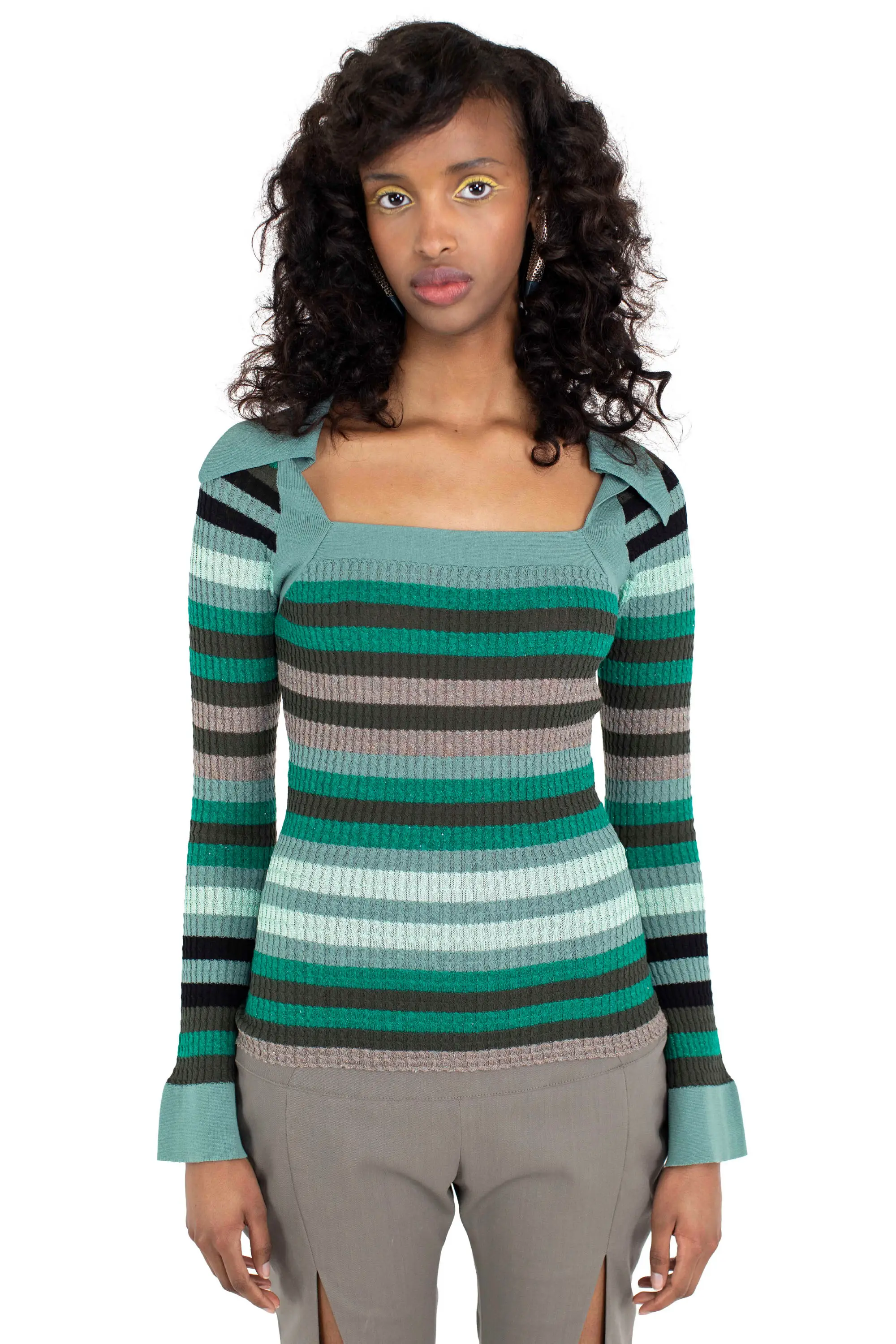 KIKO KOSTADINOV STRIPED ESMERALDA KNIT TOP - ABSINTHE