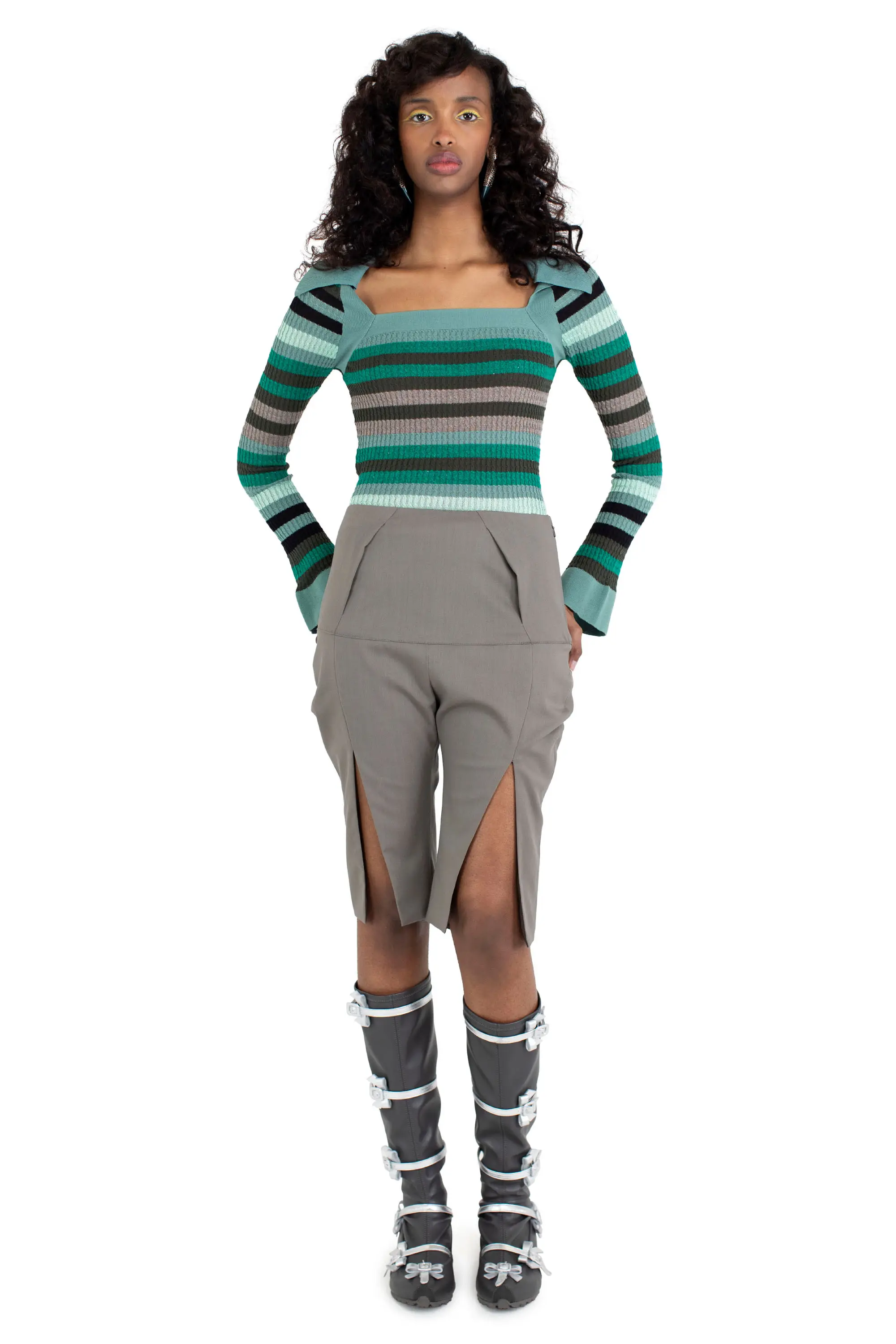 KIKO KOSTADINOV STRIPED ESMERALDA KNIT TOP - ABSINTHE