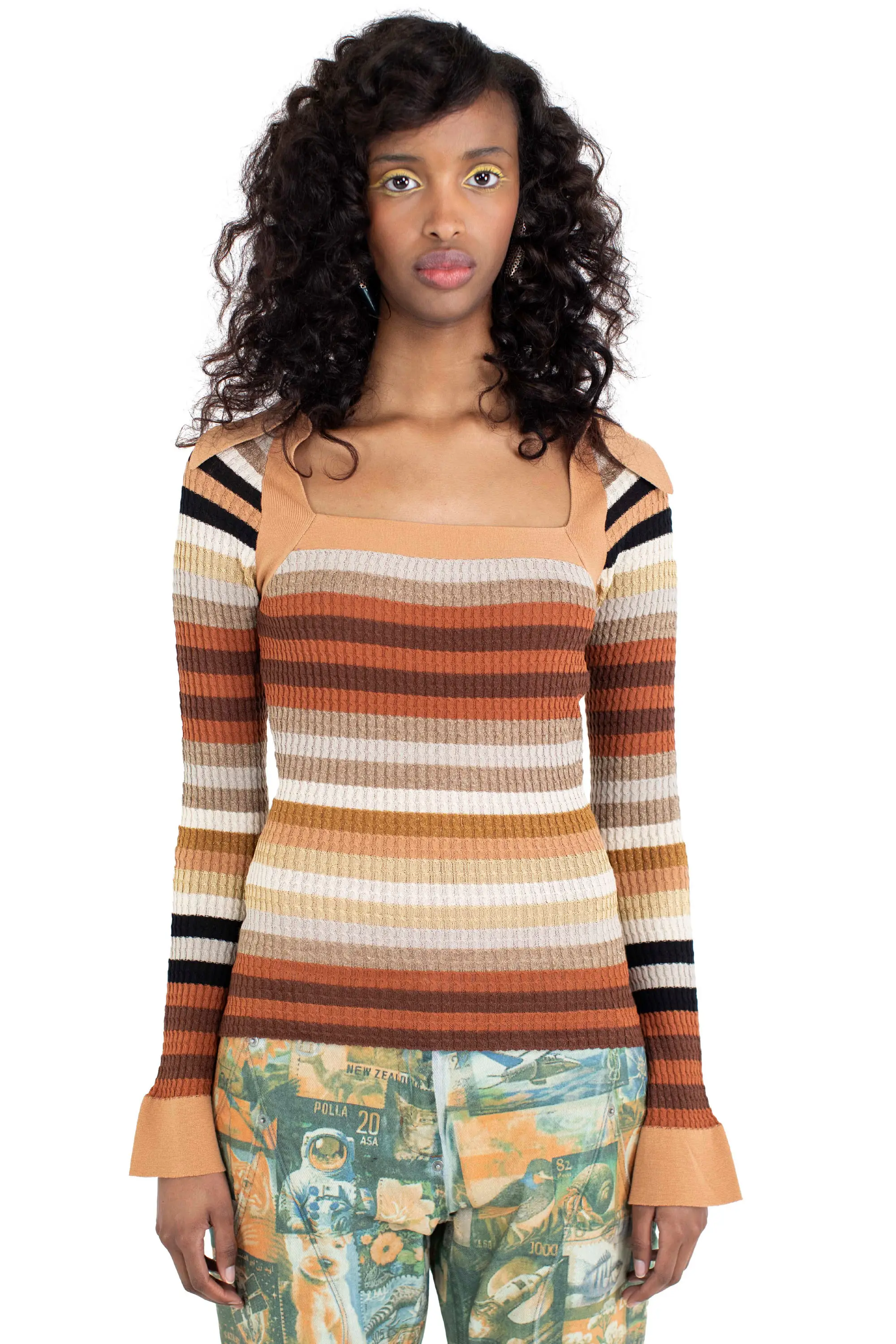 KIKO KOSTADINOV STRIPED ESMERALDA KNIT TOP - GOLDEN STRIPE