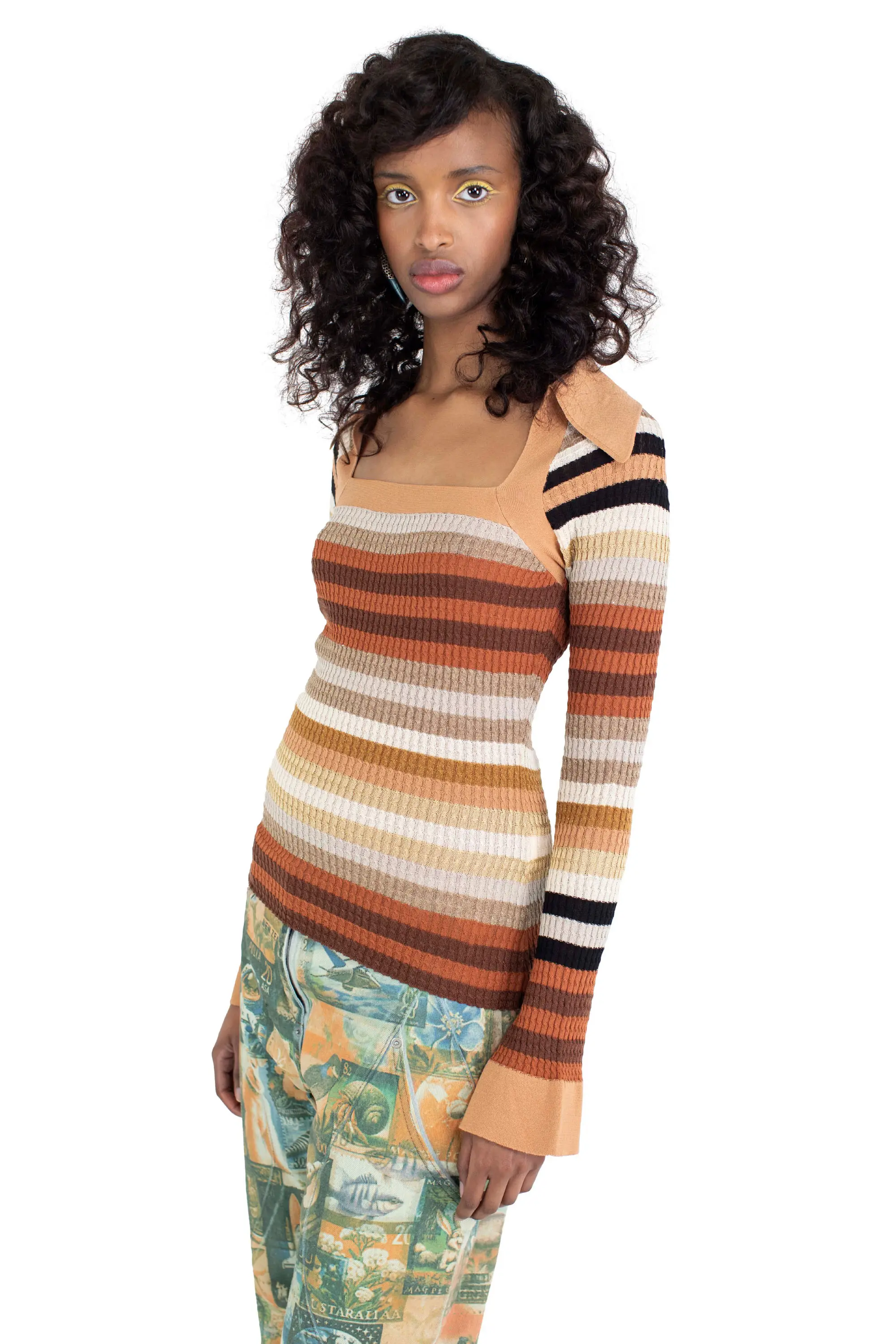 KIKO KOSTADINOV STRIPED ESMERALDA KNIT TOP - GOLDEN STRIPE