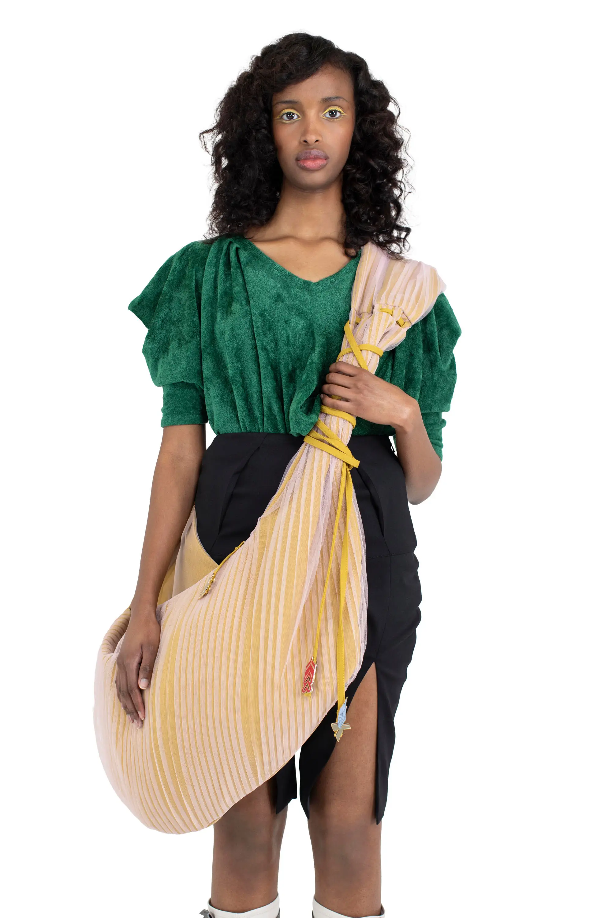 KIKO KOSTADINOV TULLE PLEATED BAG - MUSTARD/ROSE