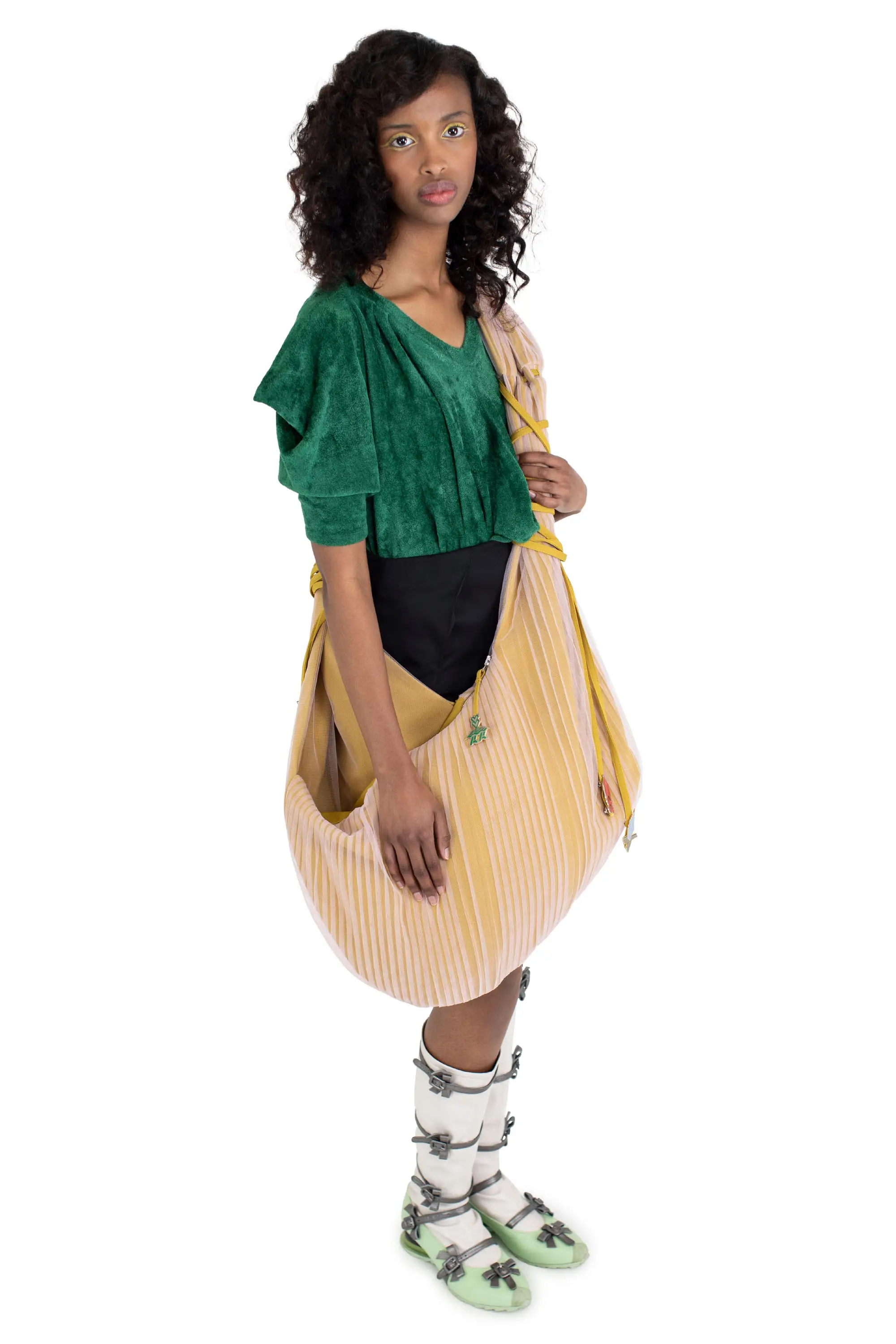 KIKO KOSTADINOV TULLE PLEATED BAG - MUSTARD/ROSE
