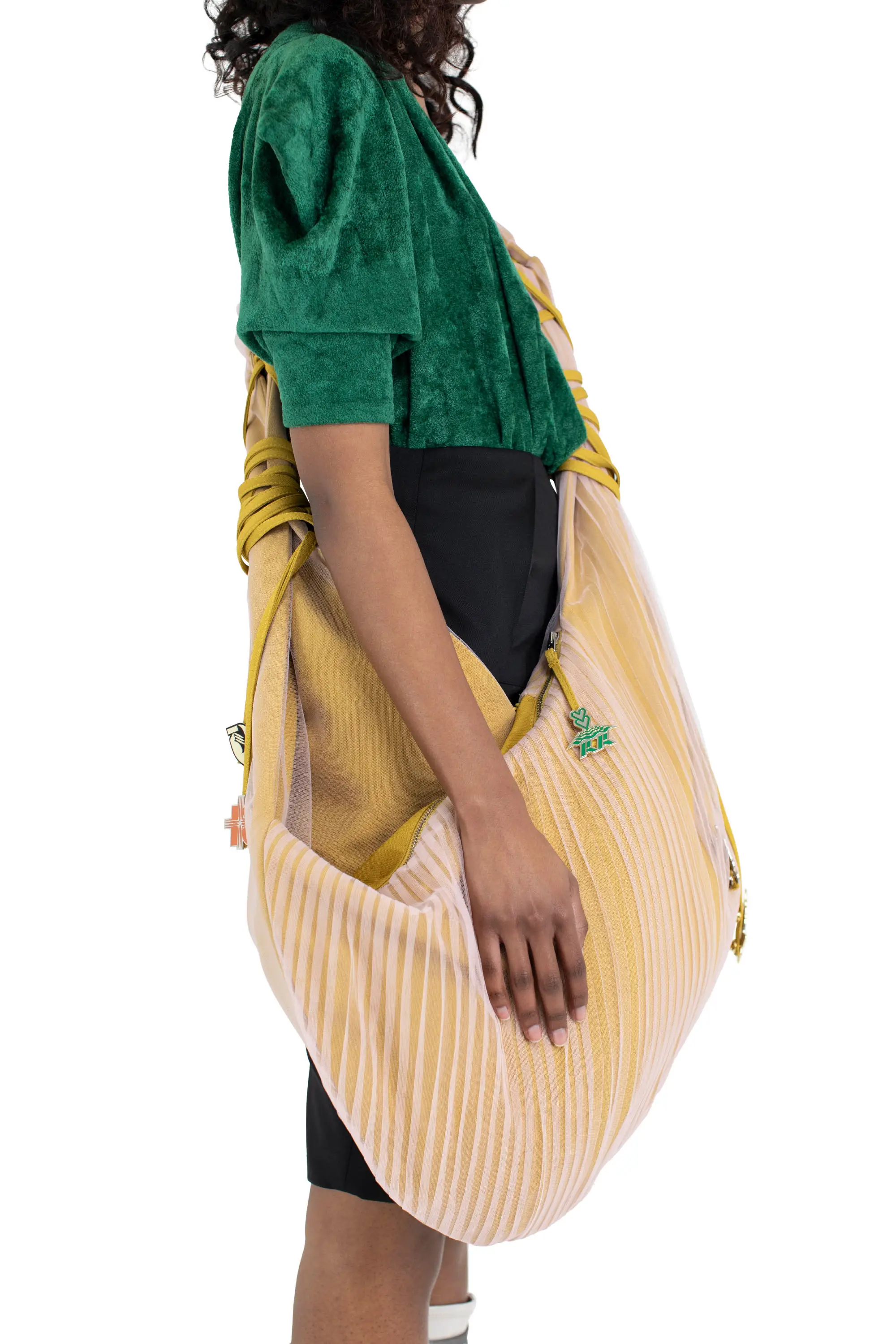 KIKO KOSTADINOV TULLE PLEATED BAG - MUSTARD/ROSE